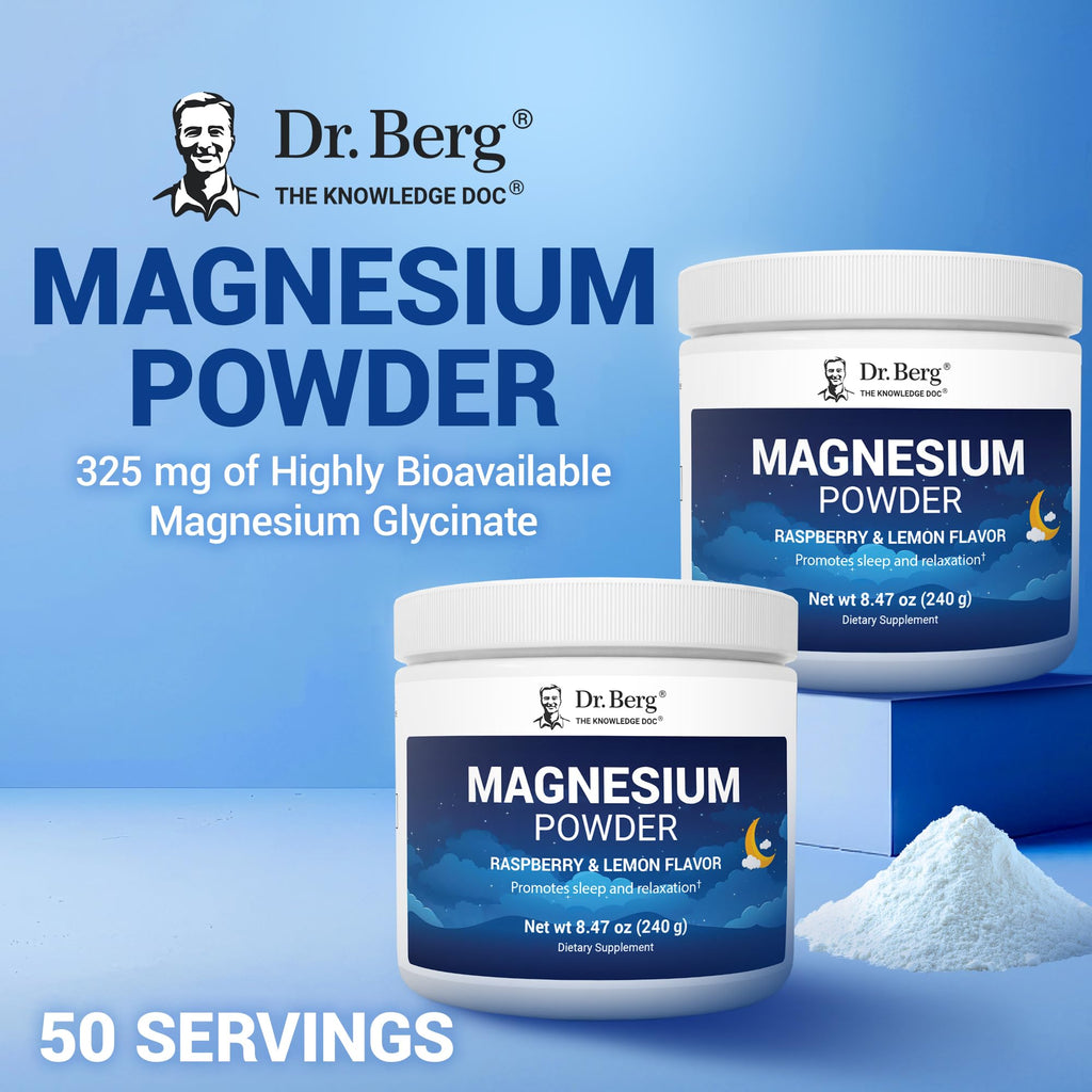 Dr. Berg Magnesium Glycinate Powder for Sleep, Relaxation, & Stress Relief - Now Includes Vitamin D3 & Zinc - Delicious Raspberry & Lemon Flavor (50 Servings) Magnesium Powder - Magnesium Drink Powder - TrustMedUSA