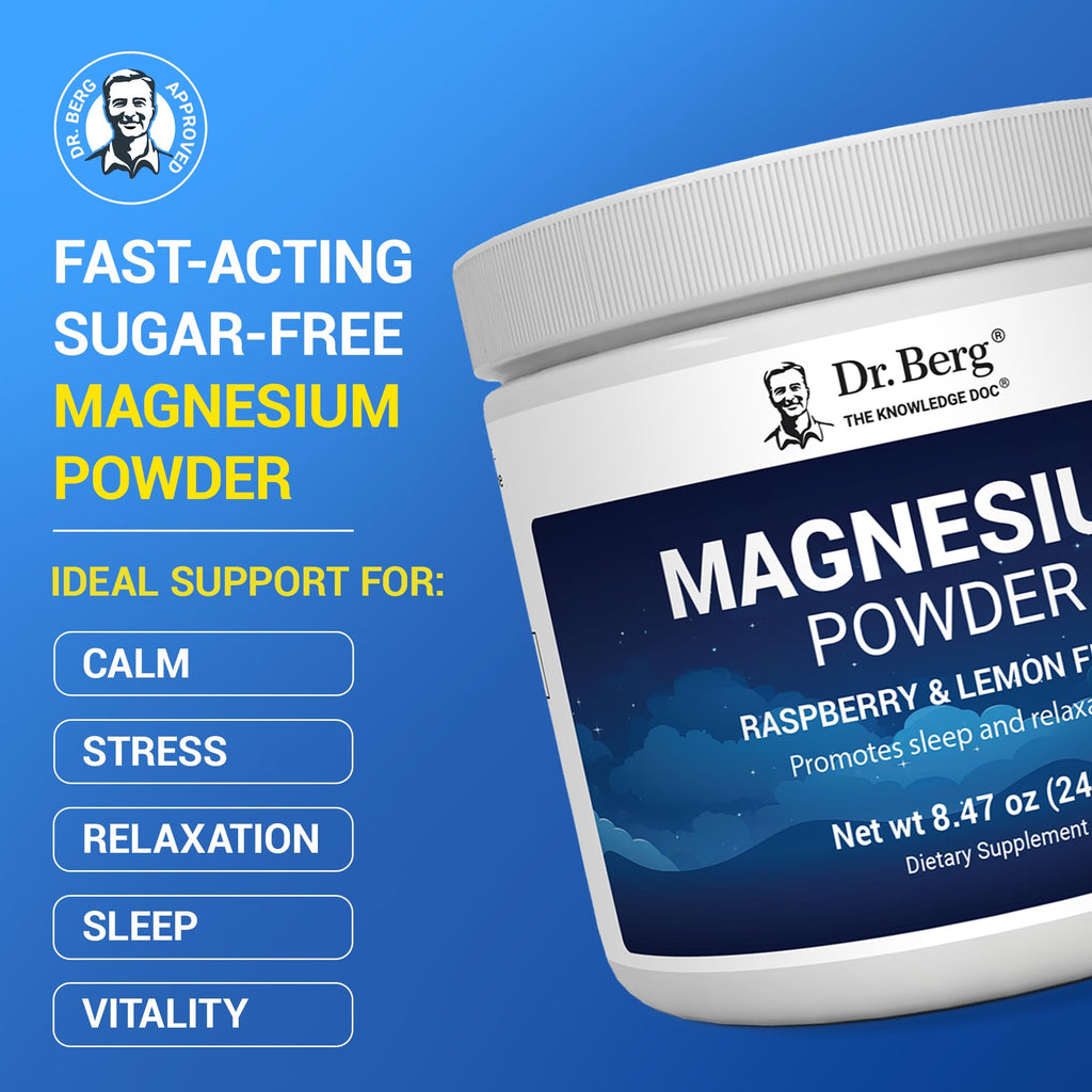Dr. Berg Magnesium Glycinate Powder for Sleep, Relaxation, & Stress Relief - Now Includes Vitamin D3 & Zinc - Delicious Raspberry & Lemon Flavor (50 Servings) Magnesium Powder - Magnesium Drink Powder - TrustMedUSA