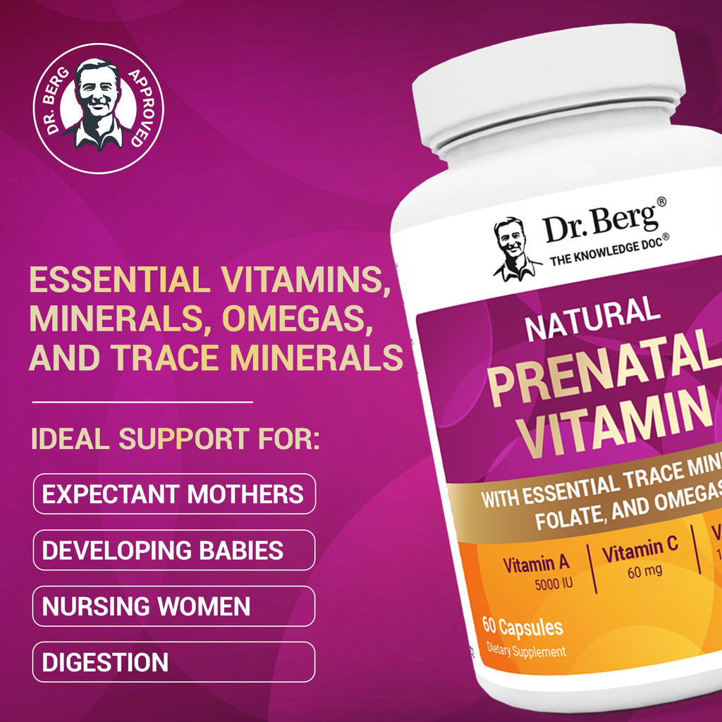 Dr. Berg Natural Prenatal Vitamins for Women (Pregnant & Nursing) - Prenatal Vitamins with Folate, Vitamins, Minerals, Omegas, &11 Powerful Superfoods - Womens Prenatal Multivitamin - 60 Capsules - TrustMedUSA