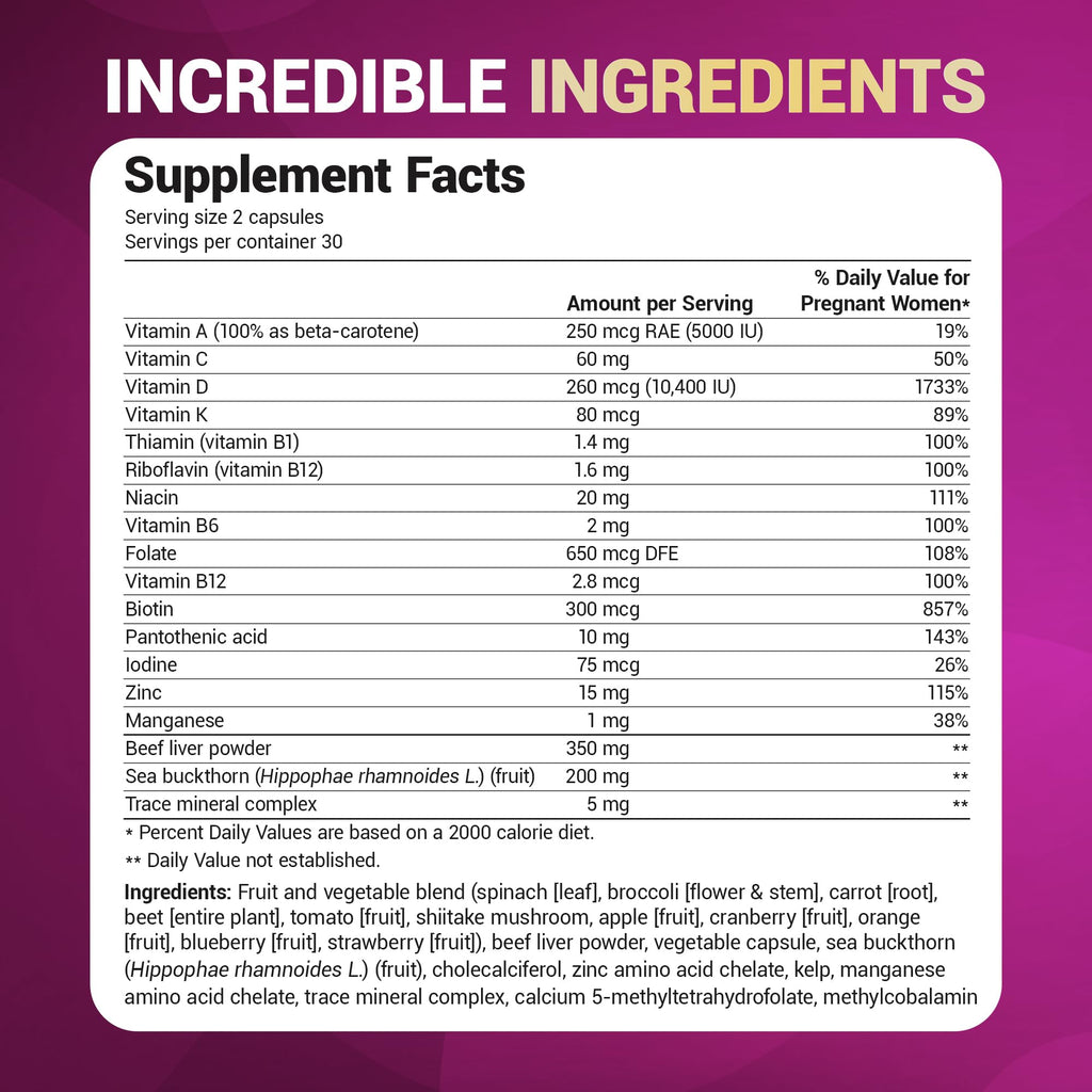 Dr. Berg Natural Prenatal Vitamins for Women (Pregnant & Nursing) - Prenatal Vitamins with Folate, Vitamins, Minerals, Omegas, &11 Powerful Superfoods - Womens Prenatal Multivitamin - 60 Capsules - TrustMedUSA