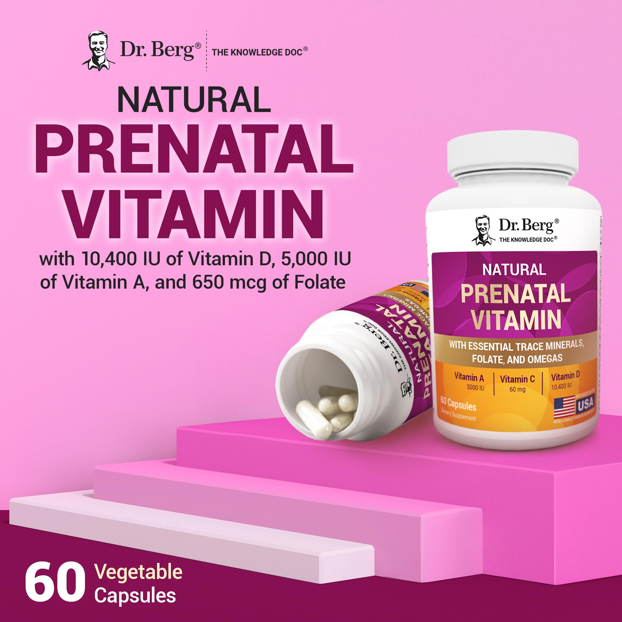 Dr. Berg Natural Prenatal Vitamins for Women (Pregnant & Nursing) - Prenatal Vitamins with Folate, Vitamins, Minerals, Omegas, &11 Powerful Superfoods - Womens Prenatal Multivitamin - 60 Capsules - TrustMedUSA