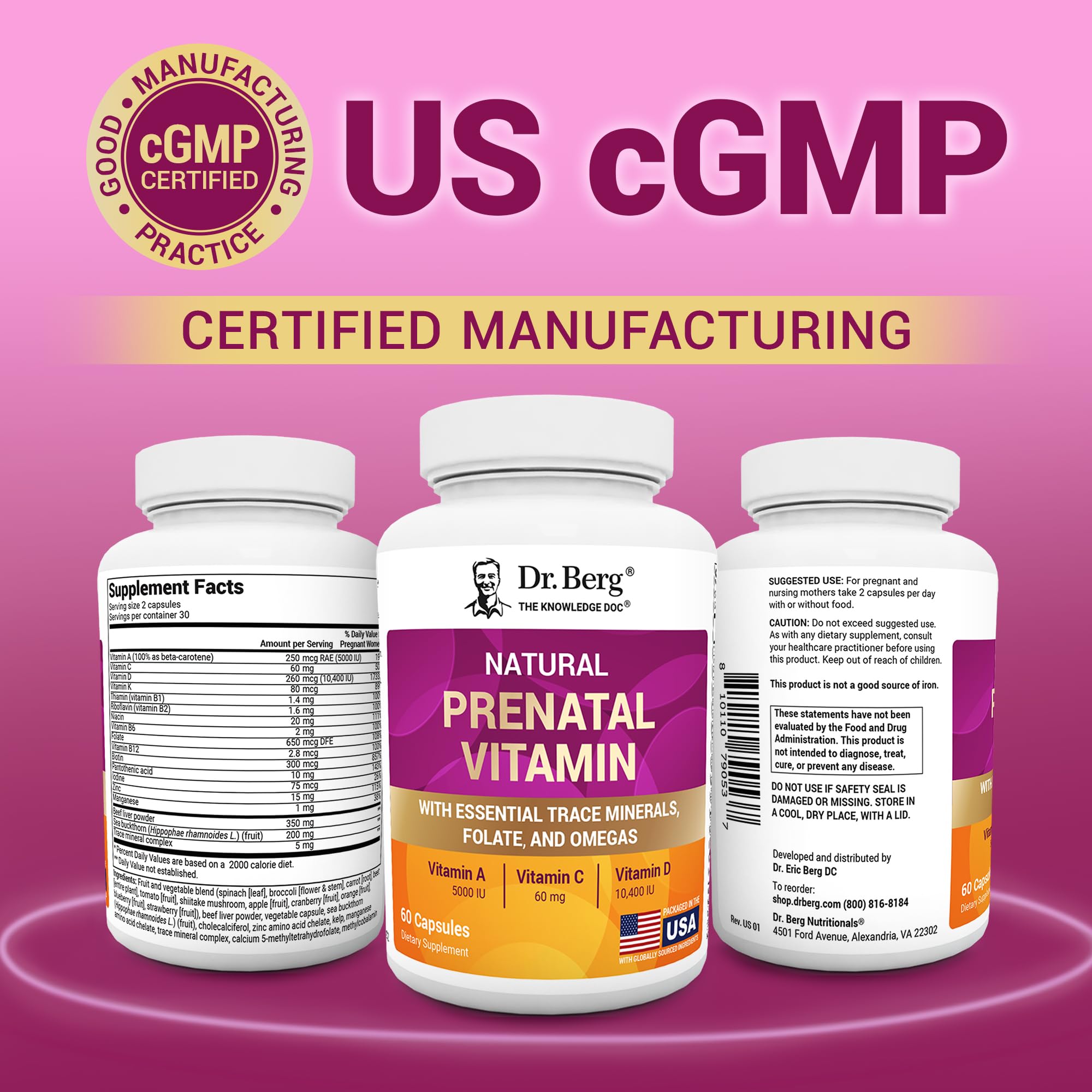 Dr. Berg Natural Prenatal Vitamins for Women (Pregnant & Nursing) - Prenatal Vitamins with Folate, Vitamins, Minerals, Omegas, &11 Powerful Superfoods - Womens Prenatal Multivitamin - 60 Capsules - TrustMedUSA