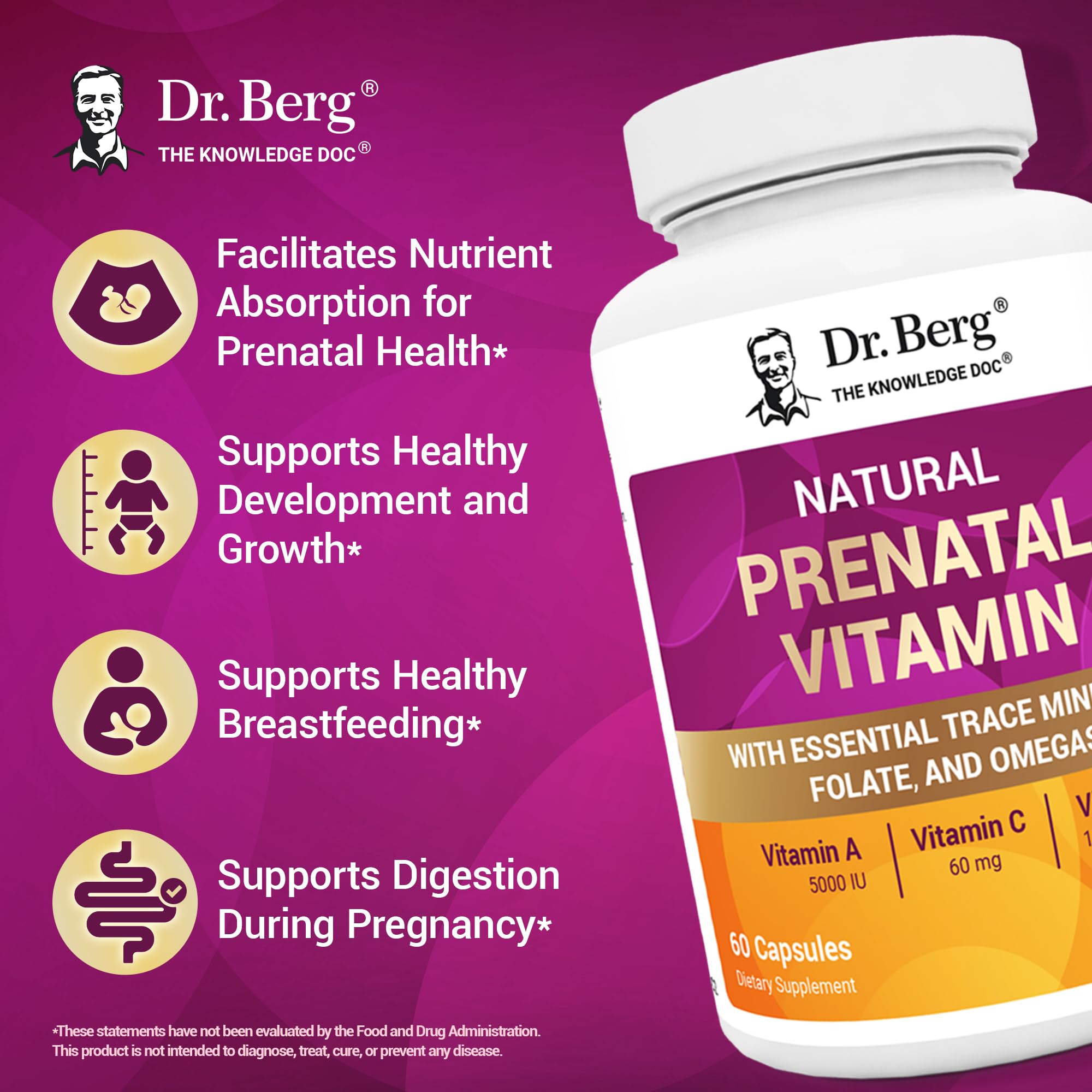 Dr. Berg Natural Prenatal Vitamins for Women (Pregnant & Nursing) - Prenatal Vitamins with Folate, Vitamins, Minerals, Omegas, &11 Powerful Superfoods - Womens Prenatal Multivitamin - 60 Capsules - TrustMedUSA