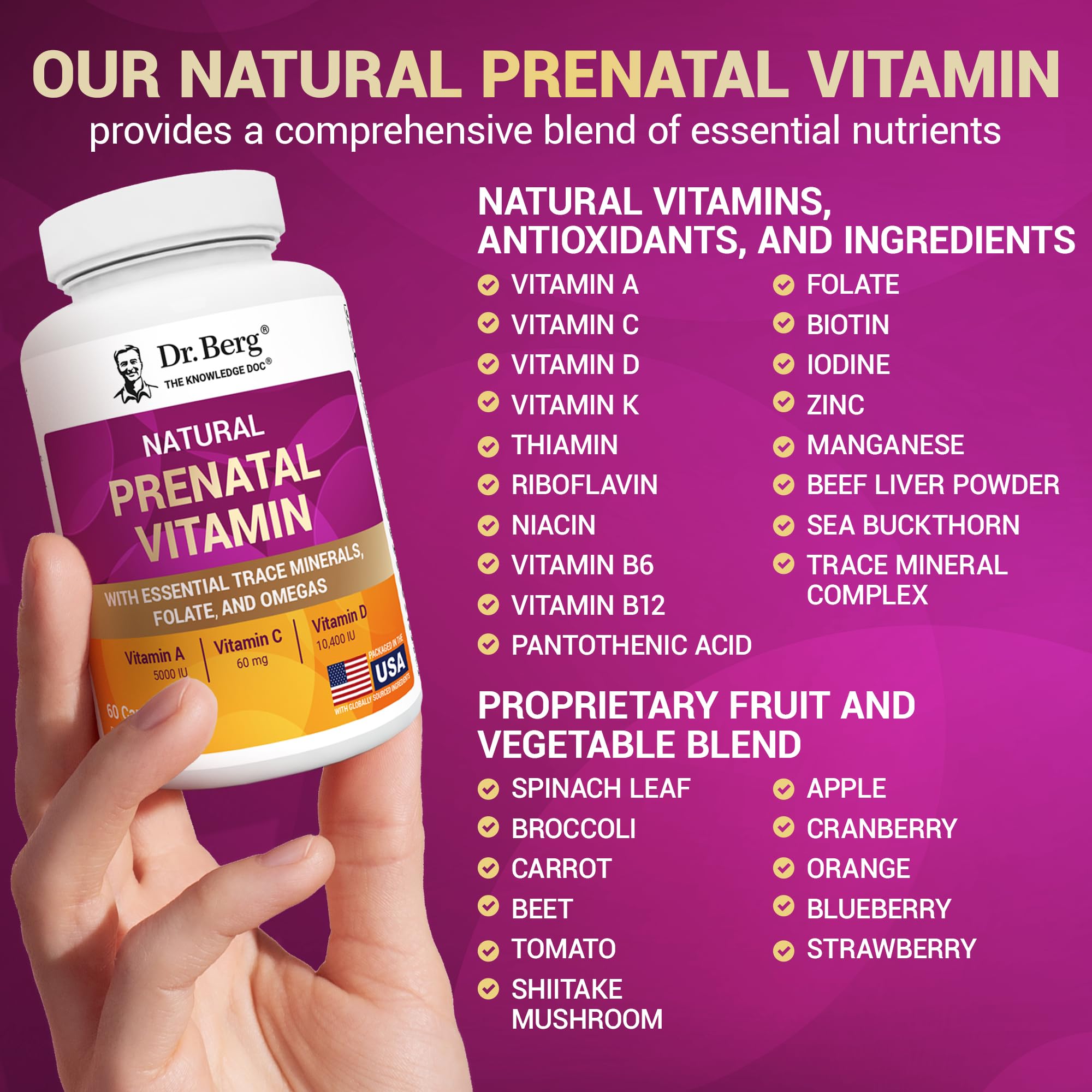 Dr. Berg Natural Prenatal Vitamins for Women (Pregnant & Nursing) - Prenatal Vitamins with Folate, Vitamins, Minerals, Omegas, &11 Powerful Superfoods - Womens Prenatal Multivitamin - 60 Capsules - TrustMedUSA