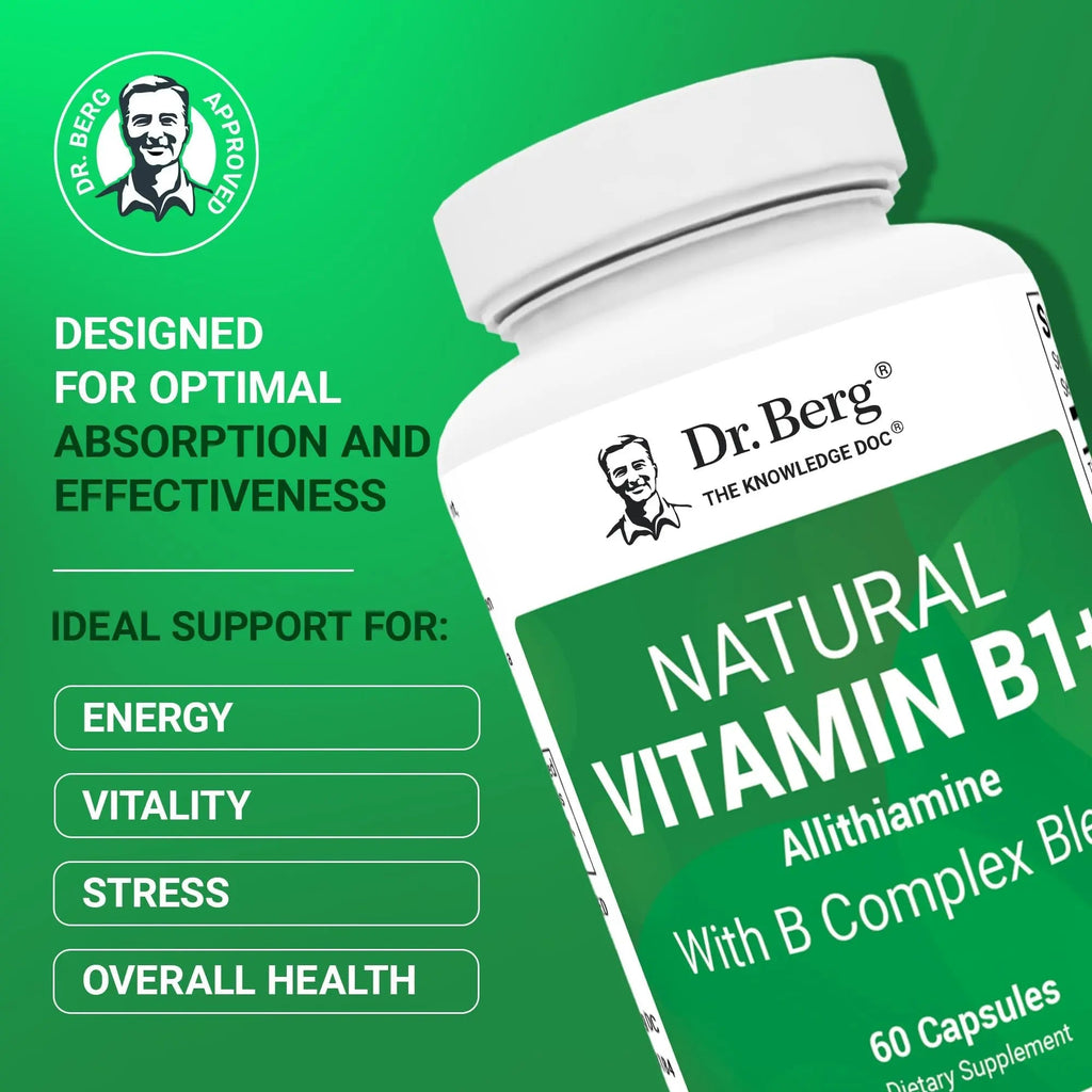Dr. Berg Natural Vitamin B1 B6 B12 Complex - Allithiamine Vitamin B1 Supplement with 8 Essential Vitamin B Complex for Men & Women Including Thiamin - TrustMedUSA
