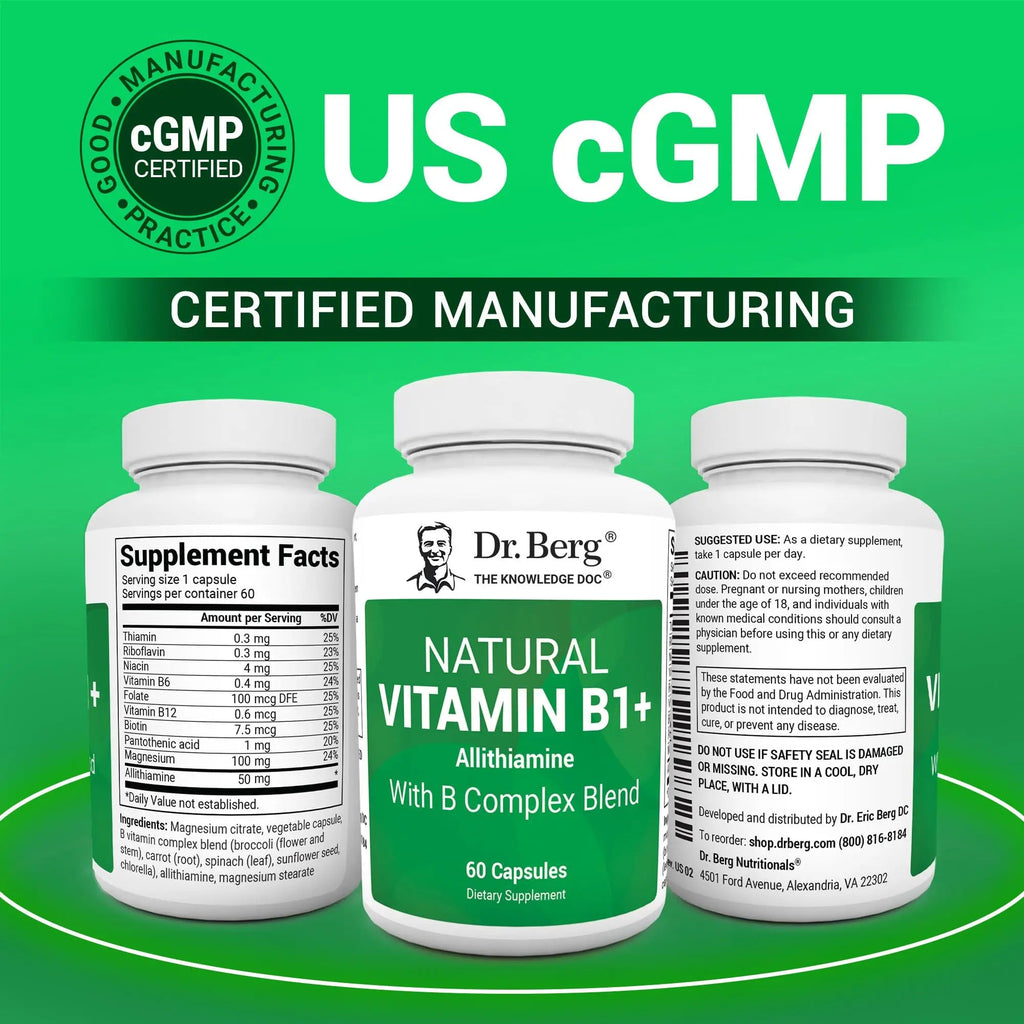 Dr. Berg Natural Vitamin B1 B6 B12 Complex - Allithiamine Vitamin B1 Supplement with 8 Essential Vitamin B Complex for Men & Women Including Thiamin - TrustMedUSA