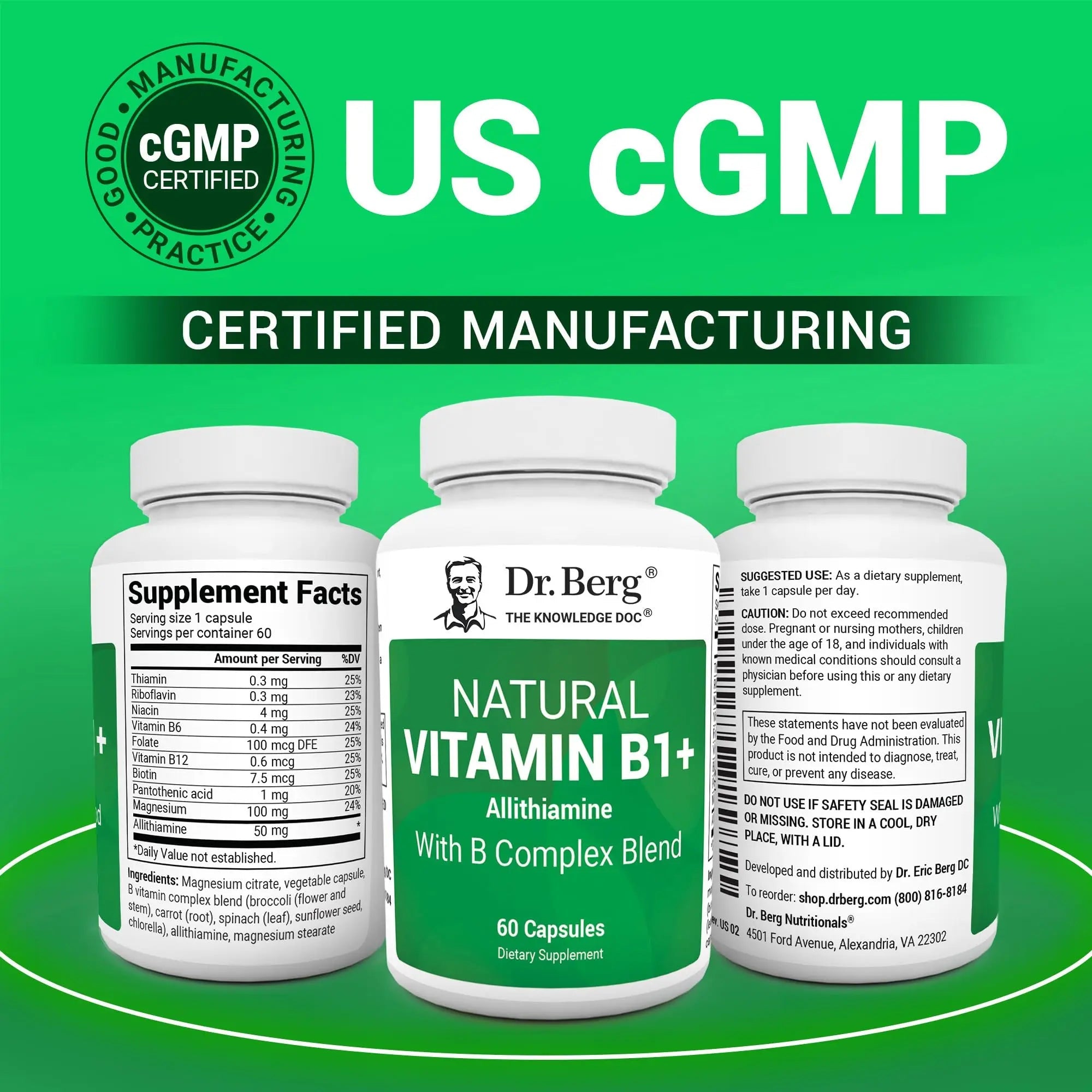 Dr. Berg Natural Vitamin B1 B6 B12 Complex - Allithiamine Vitamin B1 Supplement with 8 Essential Vitamin B Complex for Men & Women Including Thiamin - TrustMedUSA
