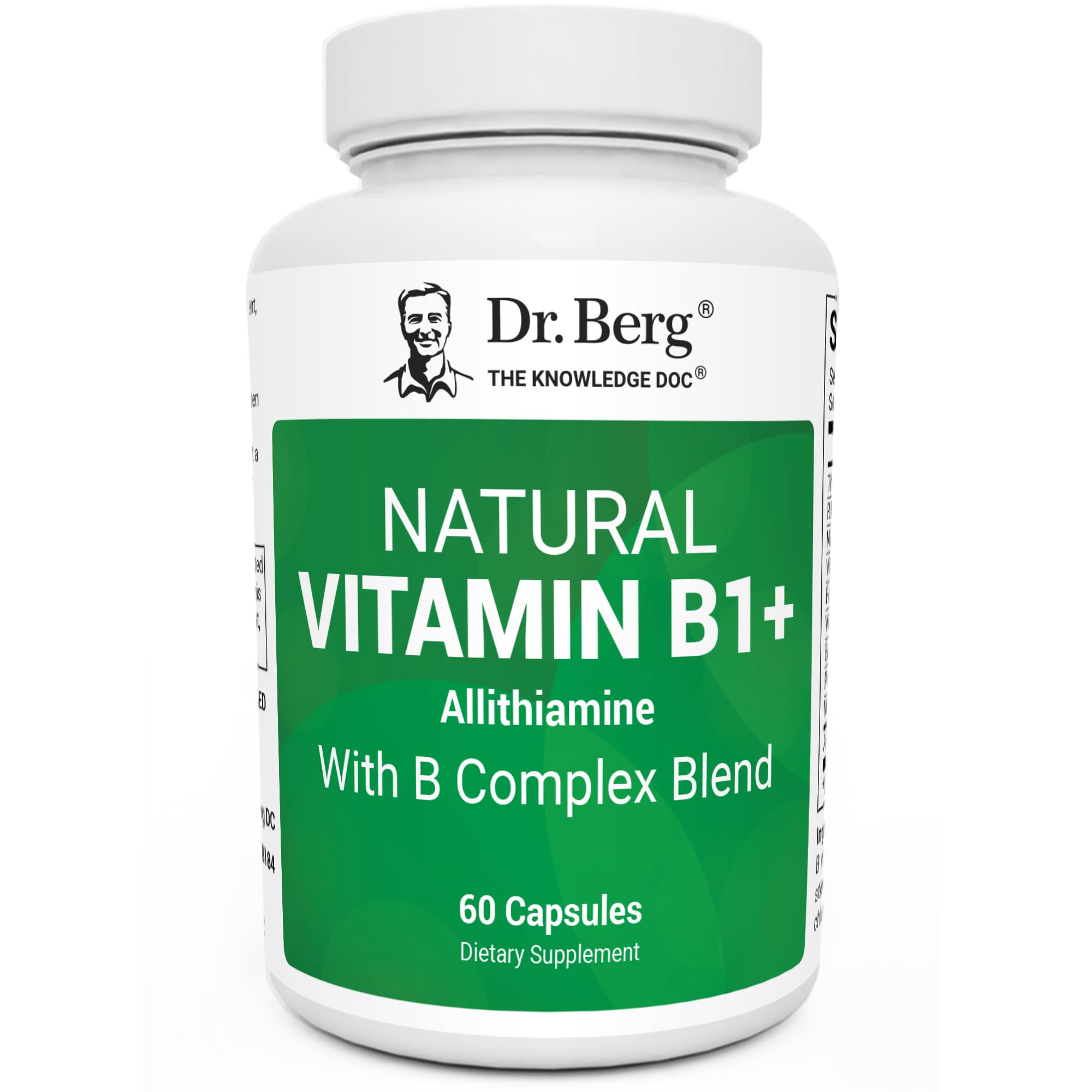 Dr. Berg Natural Vitamin B1 B6 B12 Complex - Allithiamine Vitamin B1 Supplement with 8 Essential Vitamin B Complex for Men & Women Including Thiamin, Niacin, Folate, Magnesium & More - 60 Capsules - TrustMedUSA