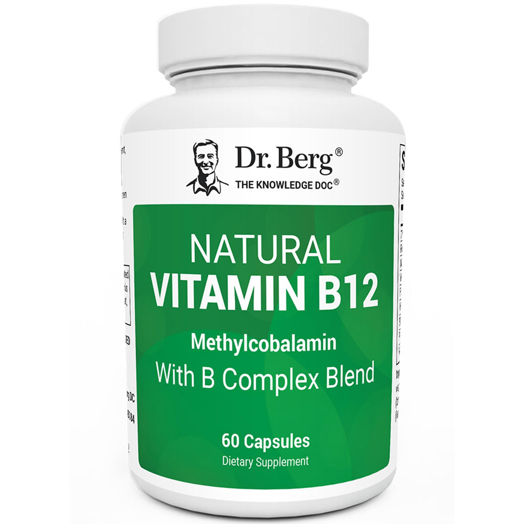 Dr. Berg Natural Vitamin B12 1000 mcg with B Complex Blend - Methylcobalamin B12 for Energy, Nerve Health, and Cognitive Function* - Methylated B12 with Folate - 60 Capsules (2-Month Supply) - TrustMedUSA