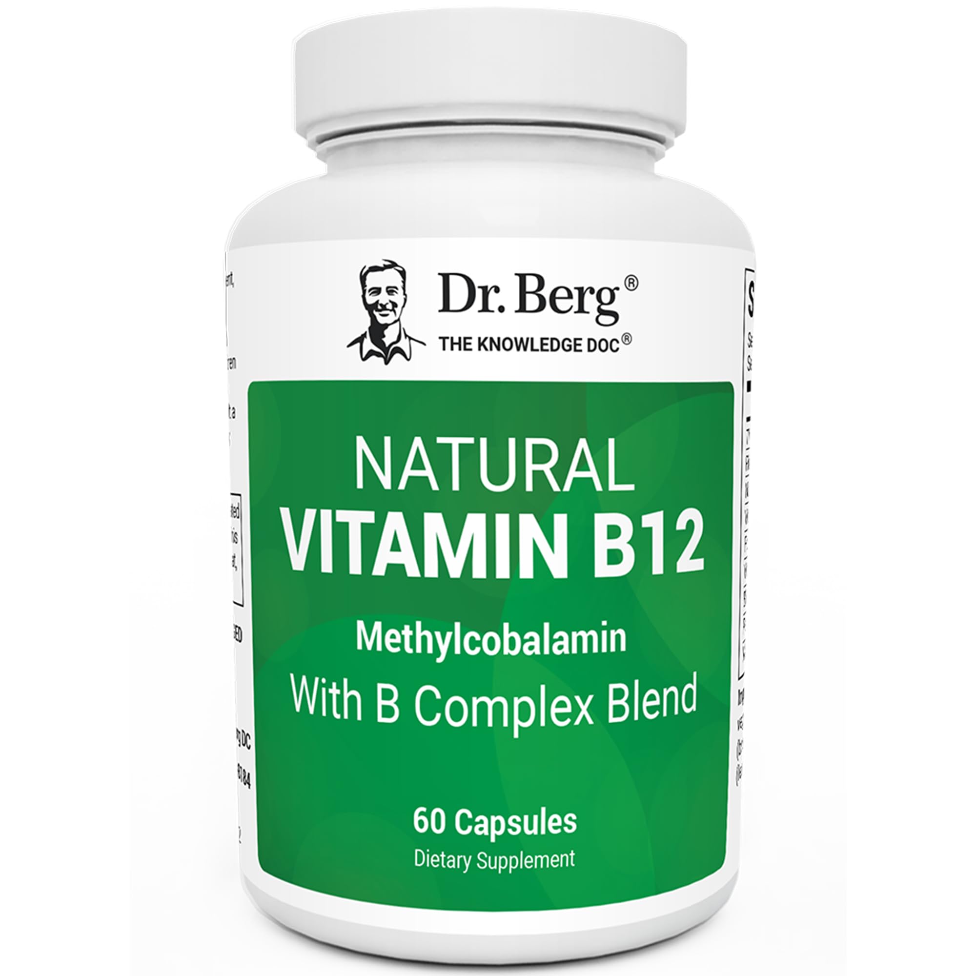 Dr. Berg Natural Vitamin B12 1000 mcg with B Complex Blend - Methylcobalamin B12 for Energy, Nerve Health, and Cognitive Function* - Methylated B12 with Folate - 60 Capsules (2-Month Supply) - TrustMedUSA