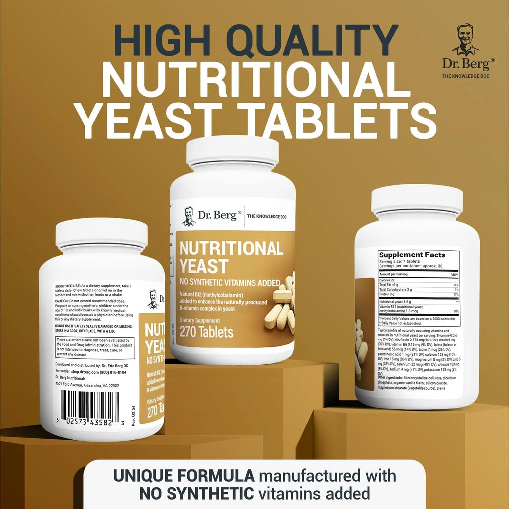 Dr. Berg Nutritional Yeast Tablets – Natural B12 Added - All 8 B Vitamin Complex – Organic - TrustMedUSA