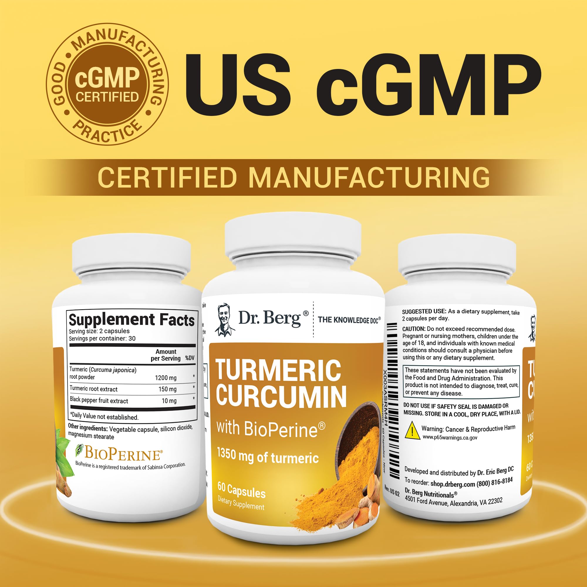 Dr. Berg (Only 2 Per Day) Turmeric Supplement with Black Pepper (BioPerine) - 1350 mg Turmeric Curcumin Supplement with 95% Curcuminoids – Turmeric Curcumin with Black Pepper – 60 Turmeric Capsules - TrustMedUSA
