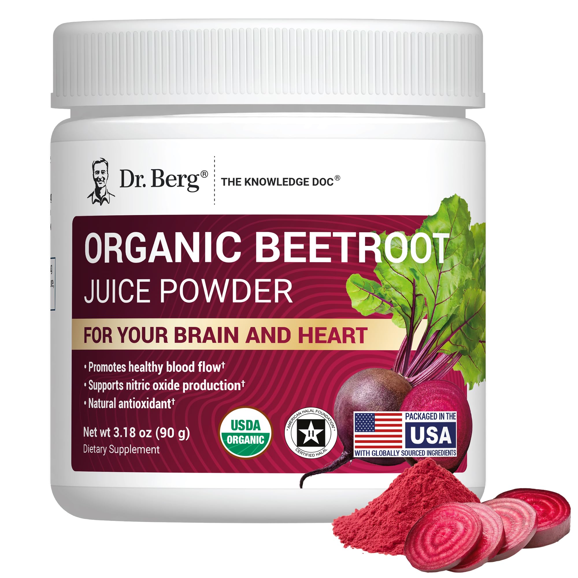 Dr. Berg Raw Organic Beet Powder from Real Earth-Grown Beets – USDA Certified Organic Beet Root Powder to Support Nitric Oxide Levels, Energy - TrustMedUSA