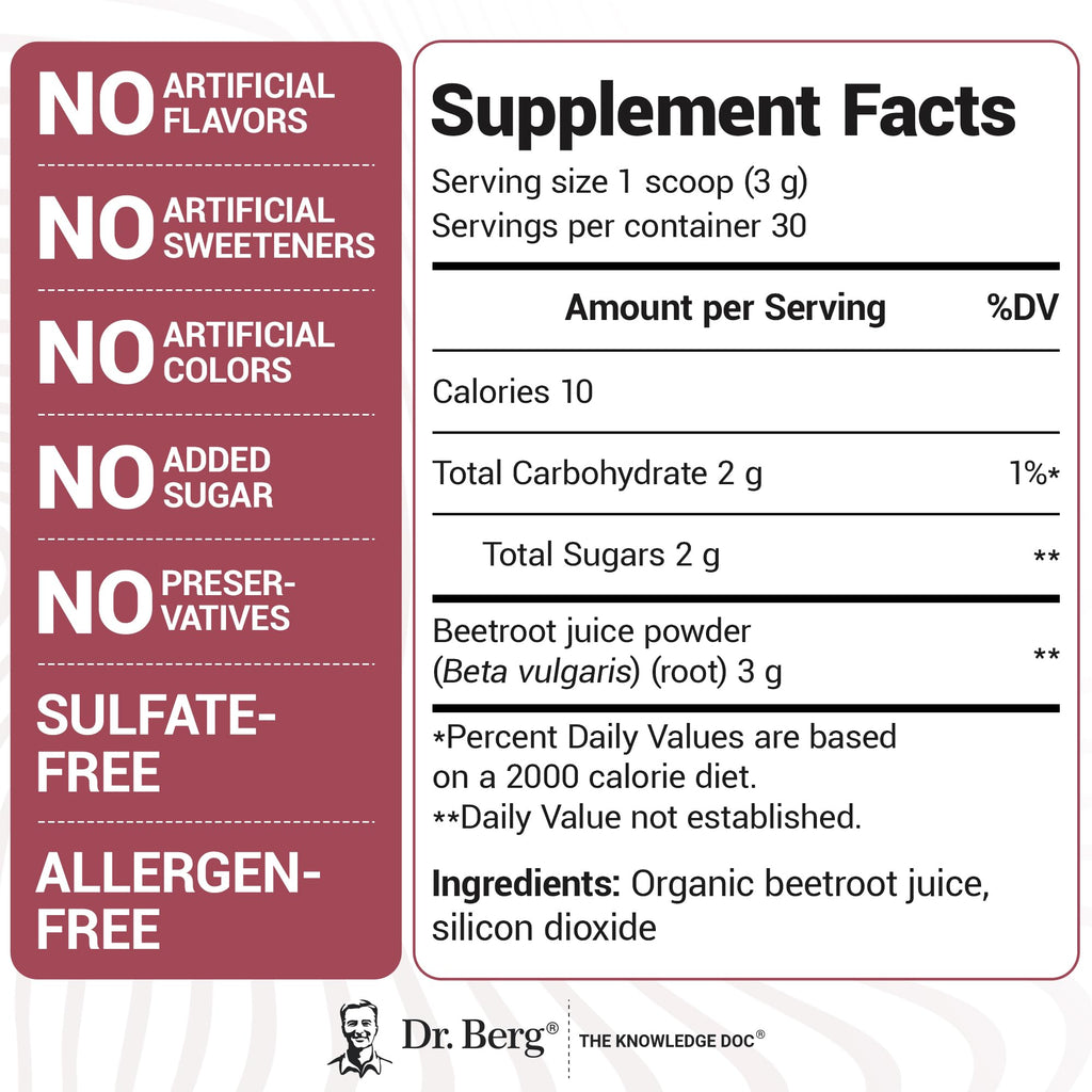 Dr. Berg Raw Organic Beet Powder from Real Earth-Grown Beets – USDA Certified Organic Beet Root Powder to Support Nitric Oxide Levels, Energy - TrustMedUSA