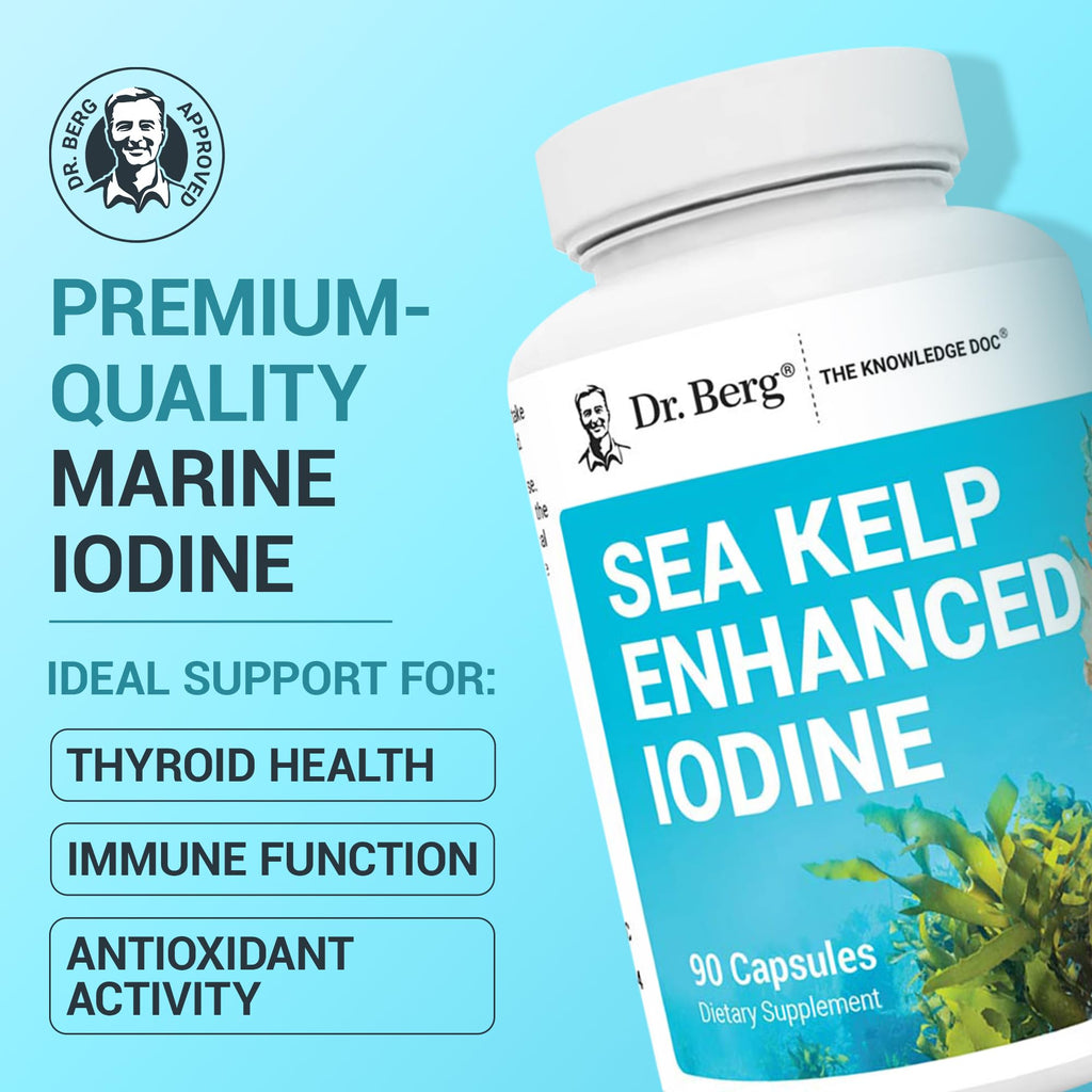 Dr. Berg Sea Kelp Enhanced Iodine - 200 mcg of Premium Iodine - Seaweed Blend Includes Klamath Blue-Green Algae & Sea Kelp - 90 Capsules - TrustMedUSA