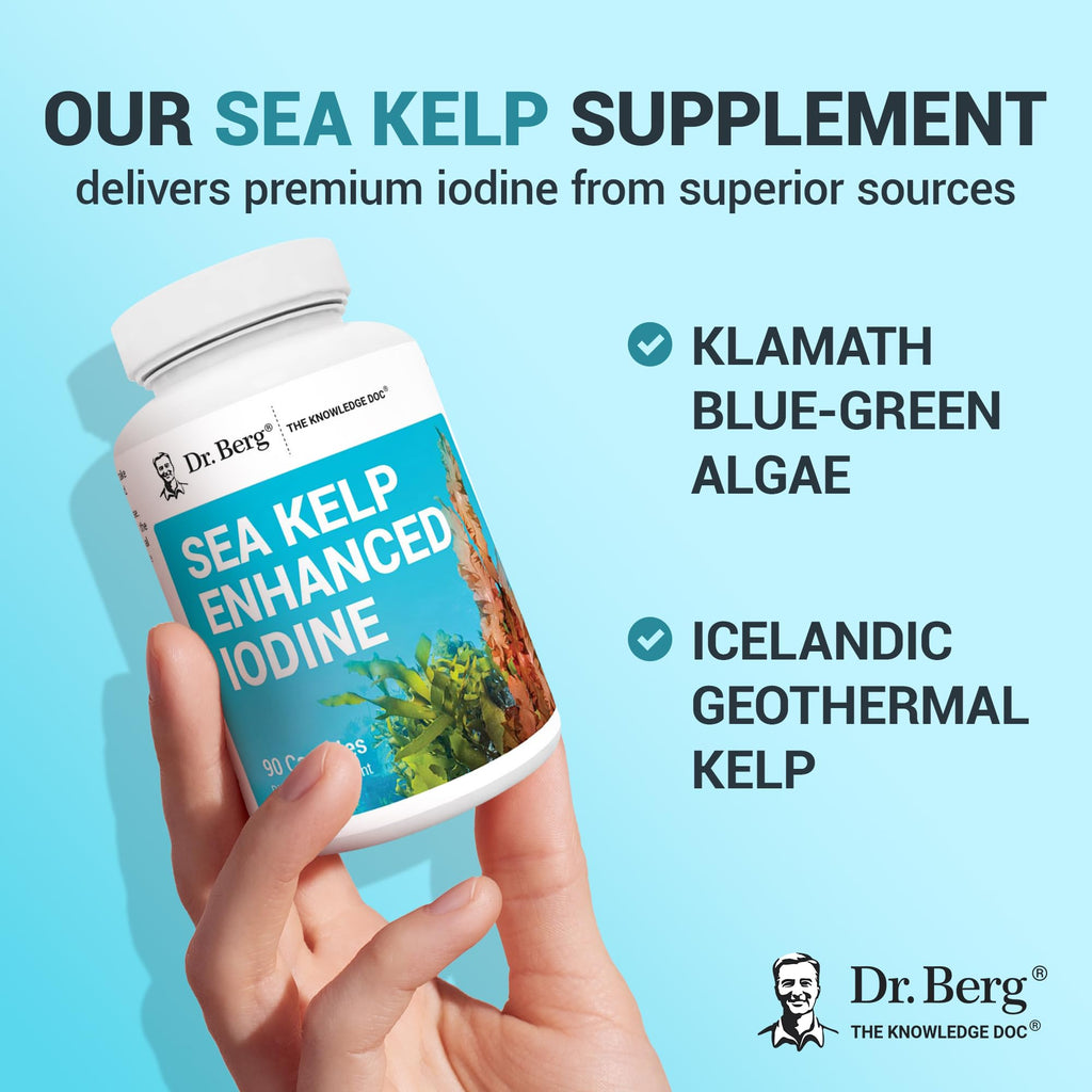 Dr. Berg Sea Kelp Enhanced Iodine - 200 mcg of Premium Iodine - Seaweed Blend Includes Klamath Blue-Green Algae & Sea Kelp - 90 Capsules - TrustMedUSA
