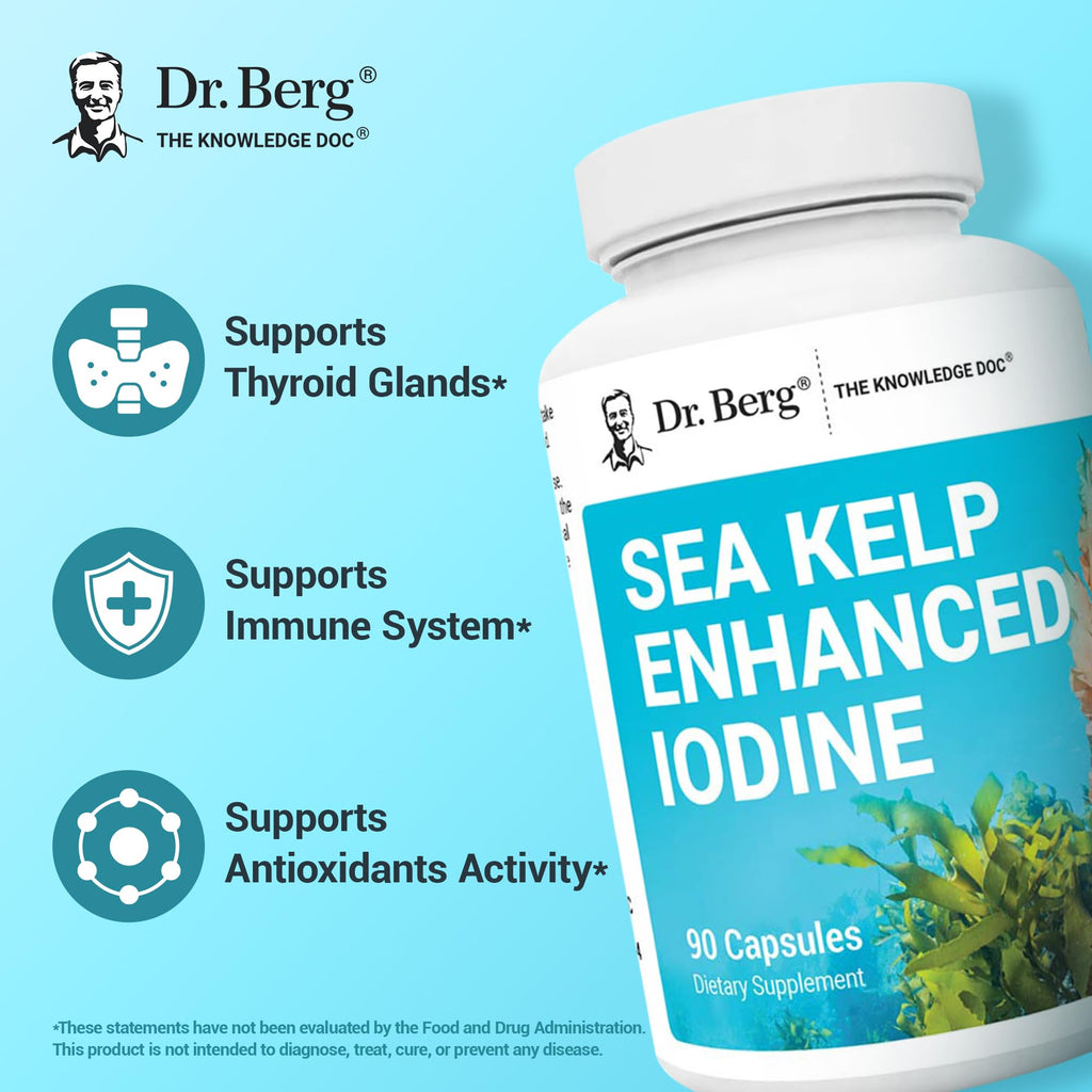 Dr. Berg Sea Kelp Enhanced Iodine - 200 mcg of Premium Iodine - Seaweed Blend Includes Klamath Blue-Green Algae & Sea Kelp - 90 Capsules - TrustMedUSA