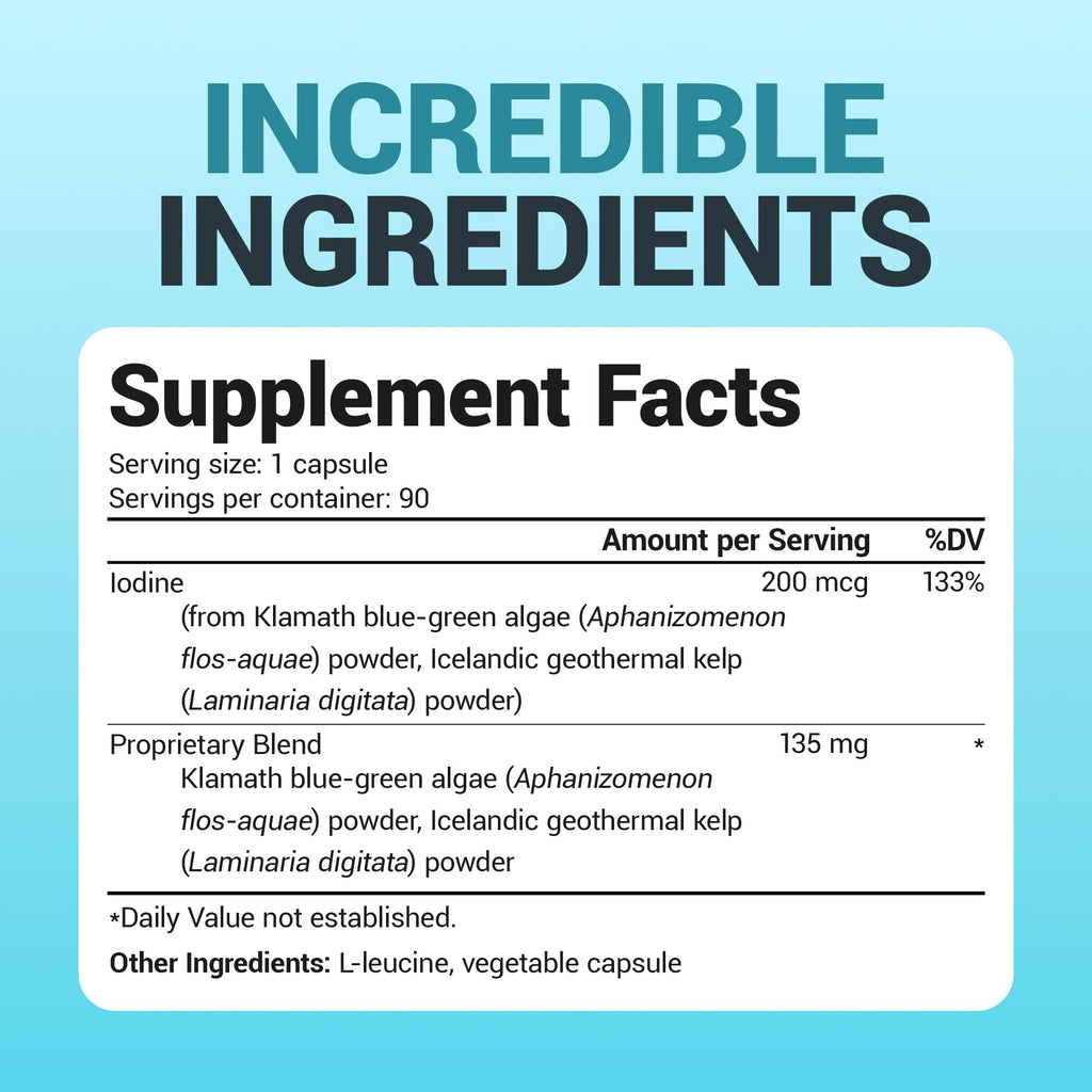 Dr. Berg Sea Kelp Enhanced Iodine - 200 mcg of Premium Iodine - Seaweed Blend Includes Klamath Blue-Green Algae & Sea Kelp - 90 Capsules - TrustMedUSA