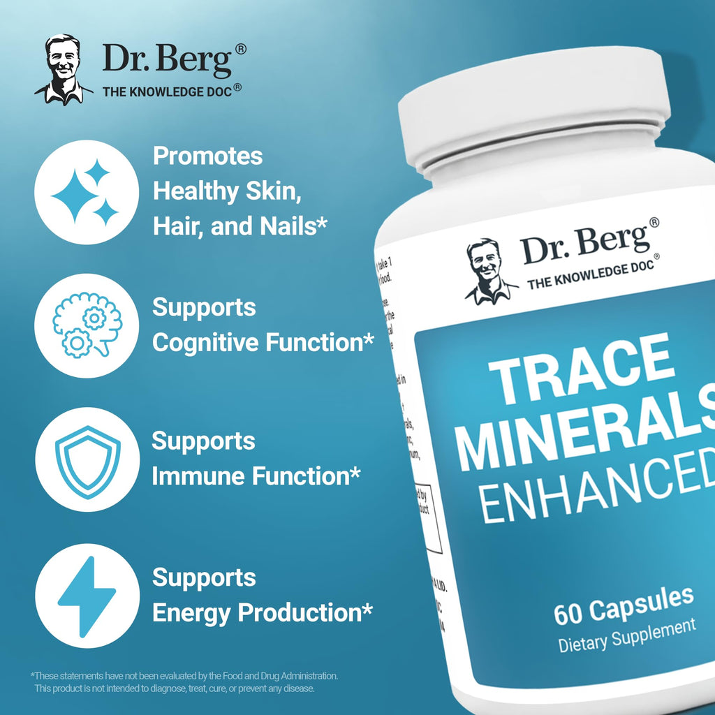 Dr. Berg Trace Minerals Enhanced Complex - Complete with 70+ Minerals Including 10 mg of Zinc - Dietary Supplement - 60 Capsules - TrustMedUSA