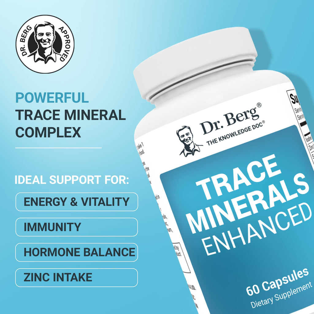Dr. Berg Trace Minerals Enhanced Complex - Complete with 70+ Minerals Including 10 mg of Zinc - Dietary Supplement - 60 Capsules - TrustMedUSA
