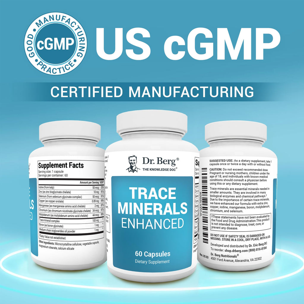 Dr. Berg Trace Minerals Enhanced Complex - Complete with 70+ Minerals Including 10 mg of Zinc - Dietary Supplement - 60 Capsules - TrustMedUSA