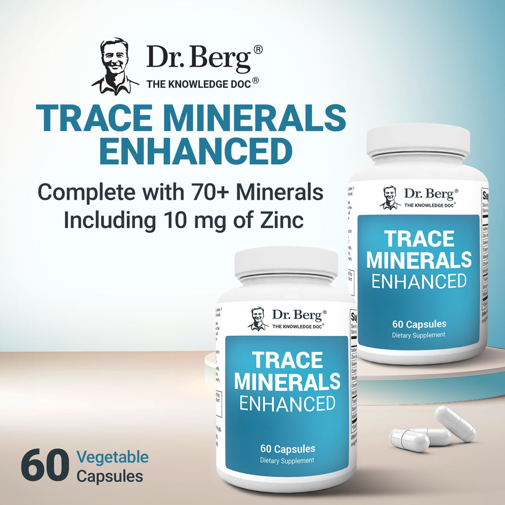 Dr. Berg Trace Minerals Enhanced Complex - Complete with 70+ Minerals Including 10 mg of Zinc - Dietary Supplement - 60 Capsules - TrustMedUSA