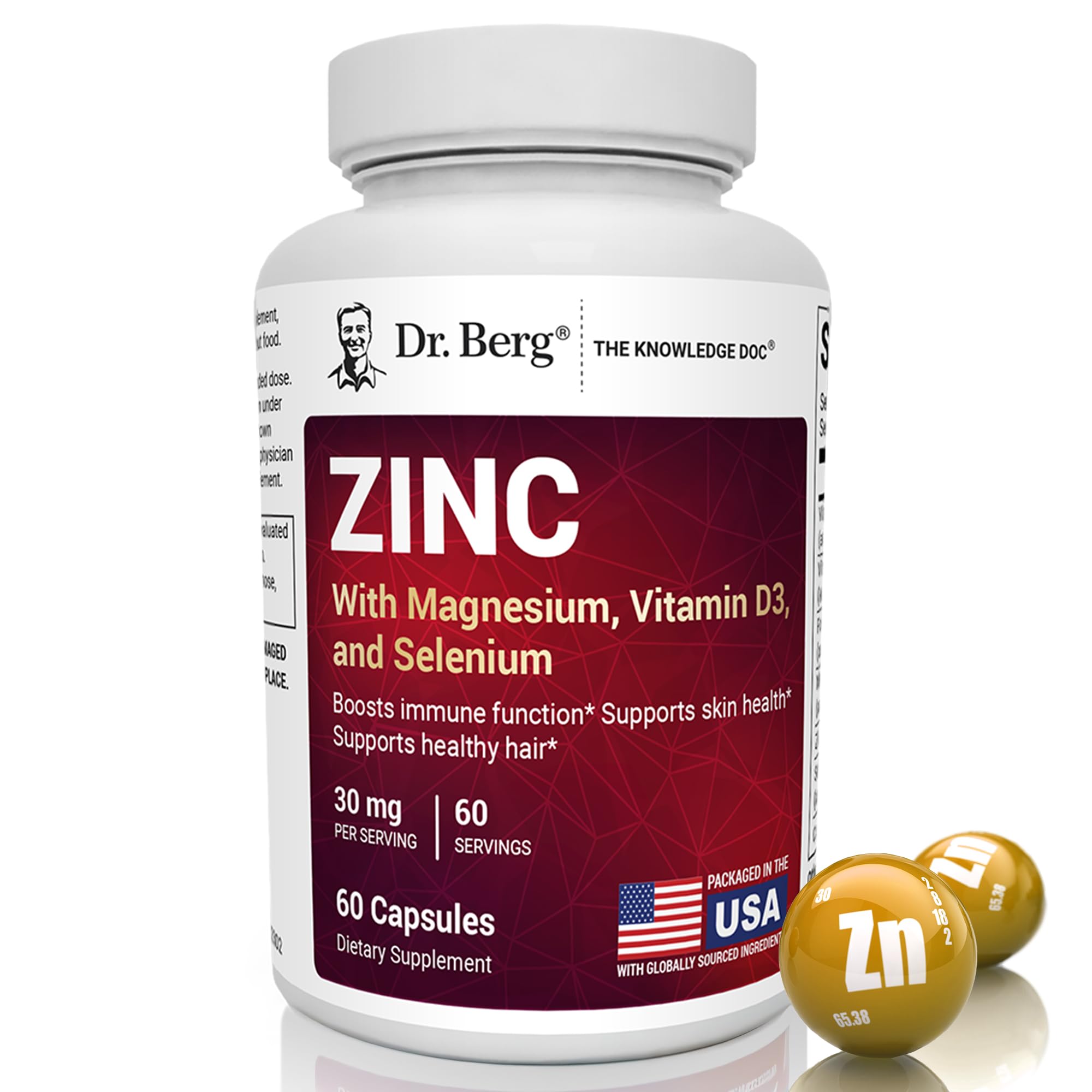 Dr. Berg Zinc 30mg Enhanced with Magnesium, Vitamin D3, Selenium, & Copper - Zinc Supplements for Men & Women - Chelated Zinc for Immune, Skin - TrustMedUSA