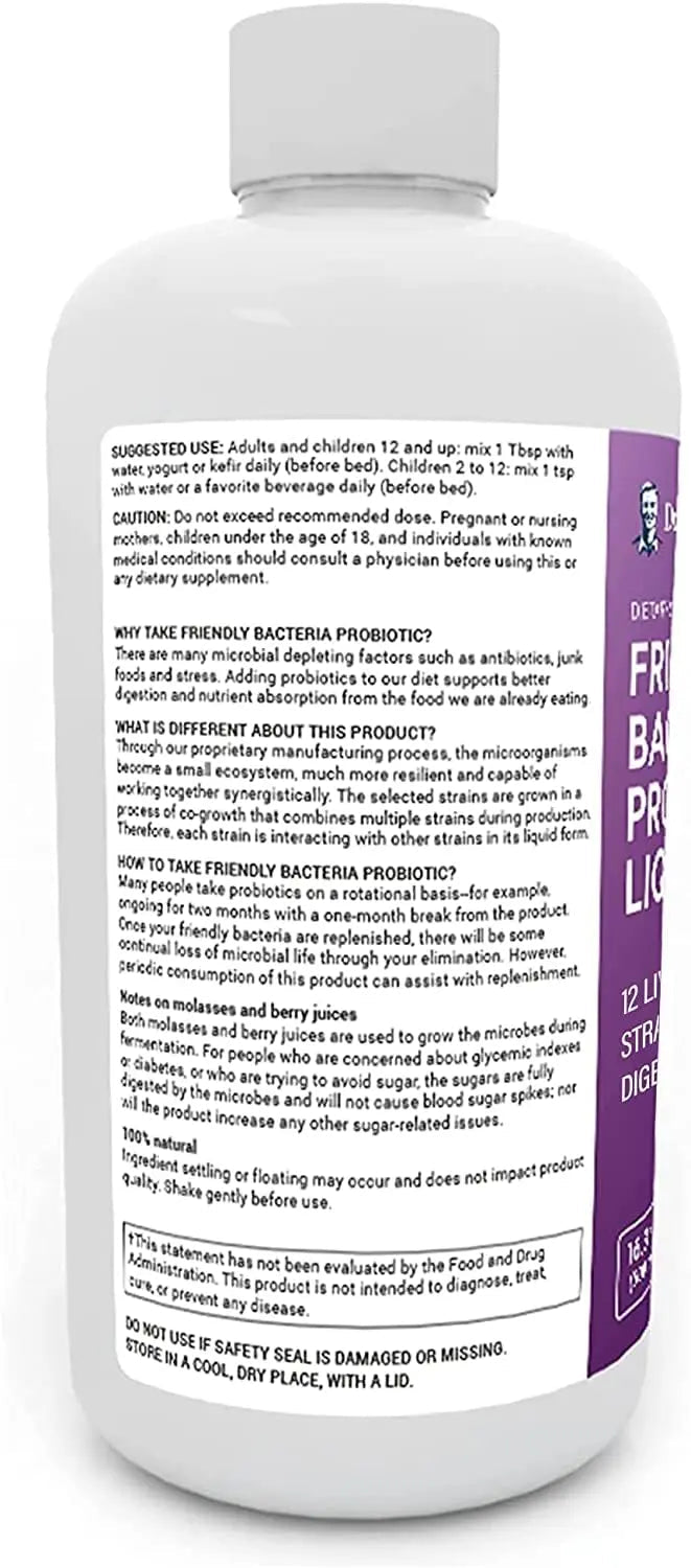 Dr. Berg's Friendly Probiotic Liquid Supplement Drink Mix w/ 12 Live Probiotics Strains - TrustMedUSA