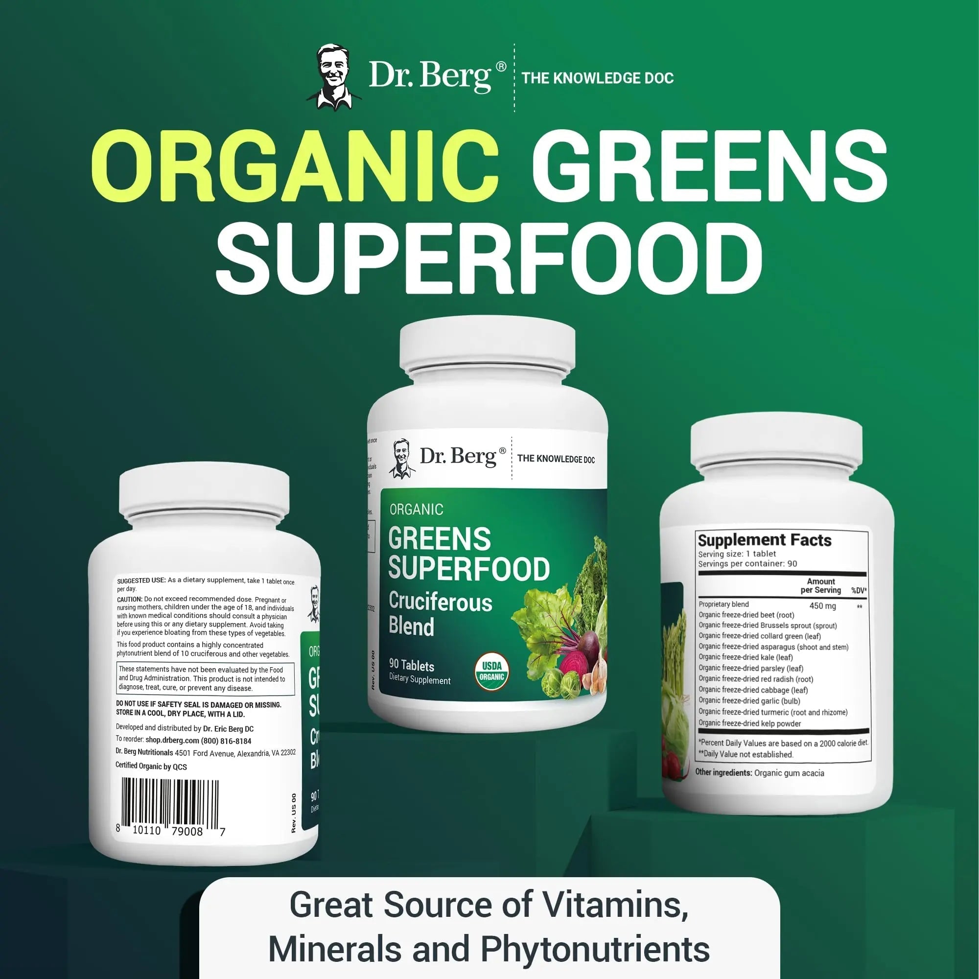 Dr. Berg's Greens Superfood Cruciferous Vegetable Tablets - Vegetable Supplements - TrustMedUSA