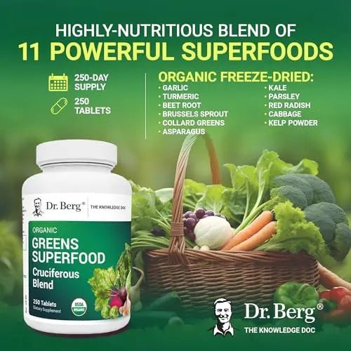 Dr. Berg's Greens Superfood Cruciferous Vegetable Tablets - Vegetable Supplements - TrustMedUSA