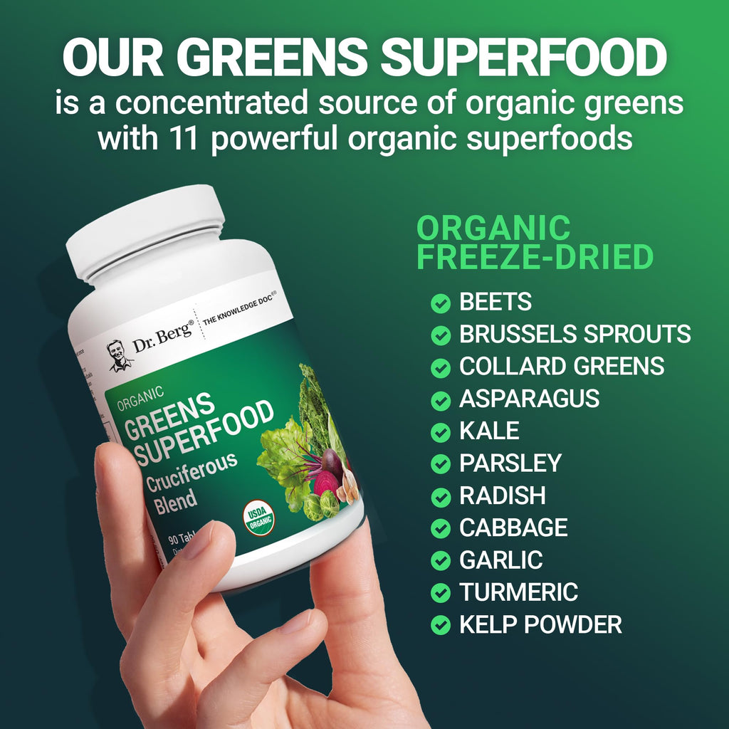 Dr. Berg's Greens Superfood Cruciferous Vegetable Tablets - Vegetable Supplements for Adults w/ 11 Phytonutrient Super Greens - Energy, Immune System & Liver Veggie Tablets - 90 Tablet - TrustMedUSA