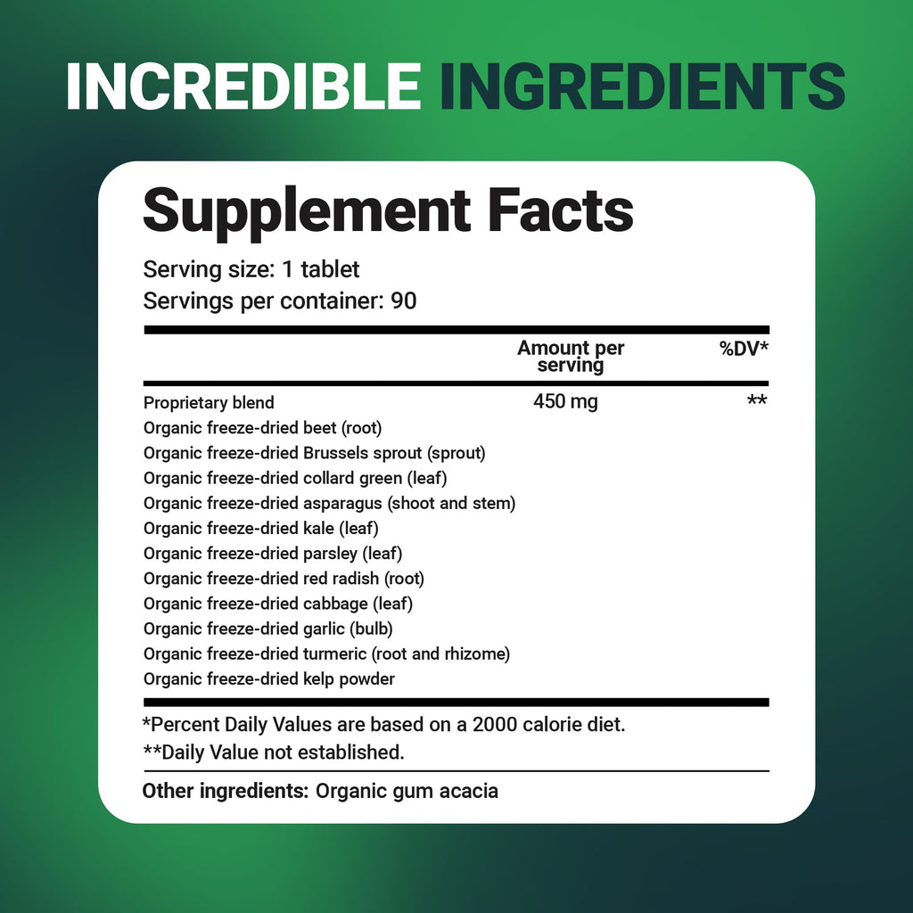 Dr. Berg's Greens Superfood Cruciferous Vegetable Tablets - Vegetable Supplements for Adults w/ 11 Phytonutrient Super Greens - Energy, Immune System & Liver Veggie Tablets - 90 Tablet - TrustMedUSA