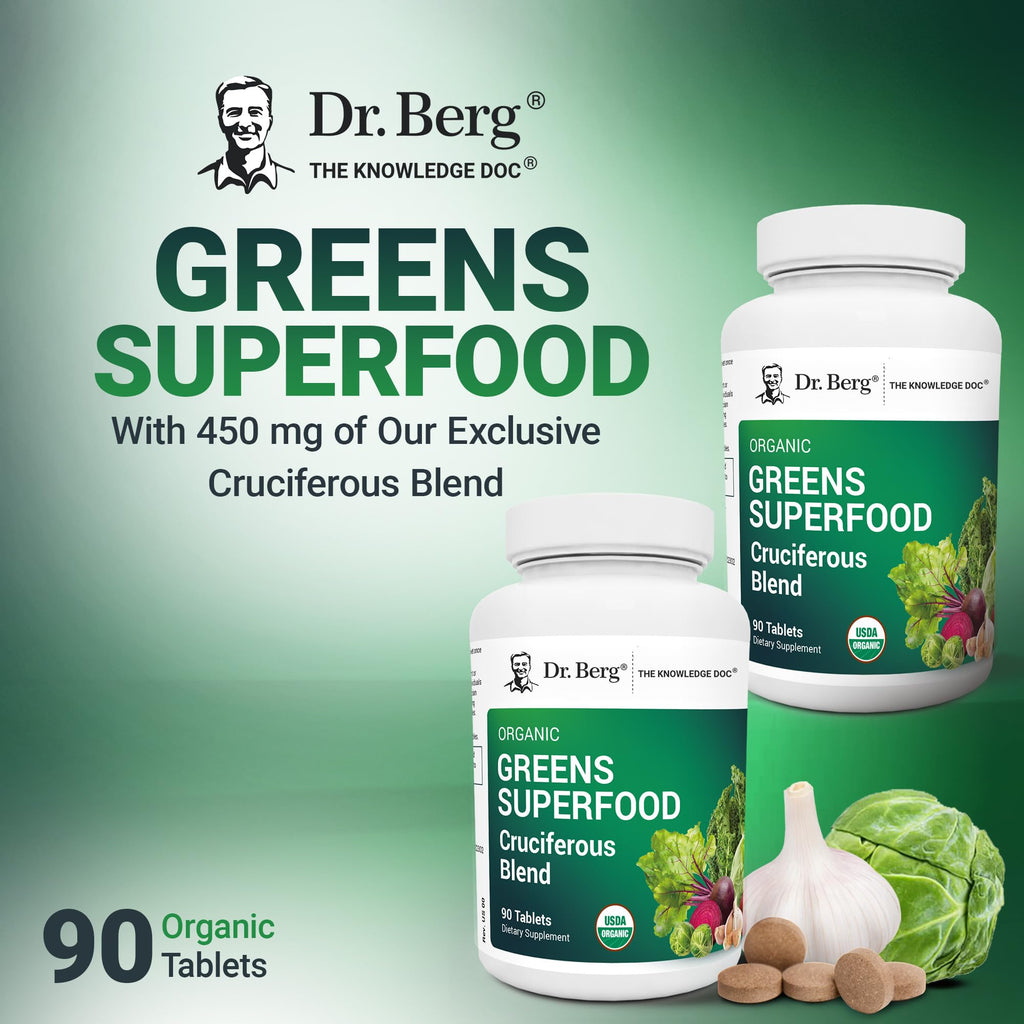 Dr. Berg's Greens Superfood Cruciferous Vegetable Tablets - Vegetable Supplements for Adults w/ 11 Phytonutrient Super Greens - Energy, Immune System & Liver Veggie Tablets - 90 Tablet - TrustMedUSA