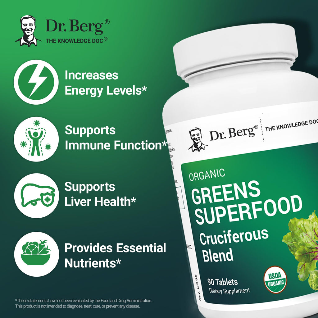 Dr. Berg's Greens Superfood Cruciferous Vegetable Tablets - Vegetable Supplements for Adults w/ 11 Phytonutrient Super Greens - Energy, Immune System & Liver Veggie Tablets - 90 Tablet - TrustMedUSA