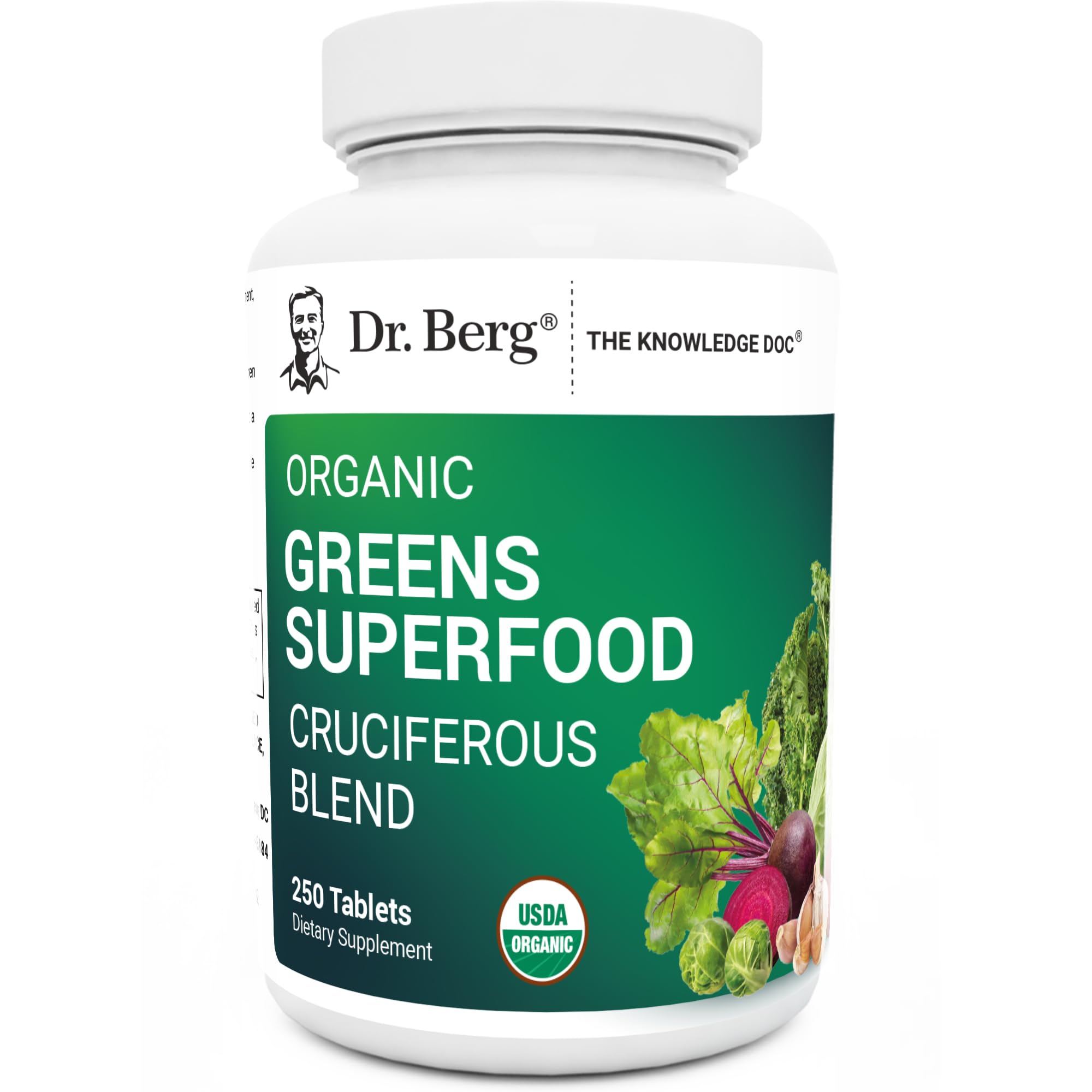 Dr. Berg's Greens Superfood Cruciferous Vegetable Tablets - Vegetable Supplements for Adults w/ 11 Phytonutrient Super Greens Tablets - Energy, Immune System & Liver Veggie Tablets - 250 Tablets - TrustMedUSA