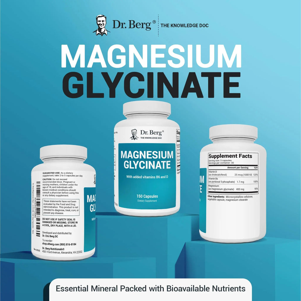Dr. Berg's Magnesium Glycinate 400mg - Fully Chelated Veg Capsules for Stress - TrustMedUSA