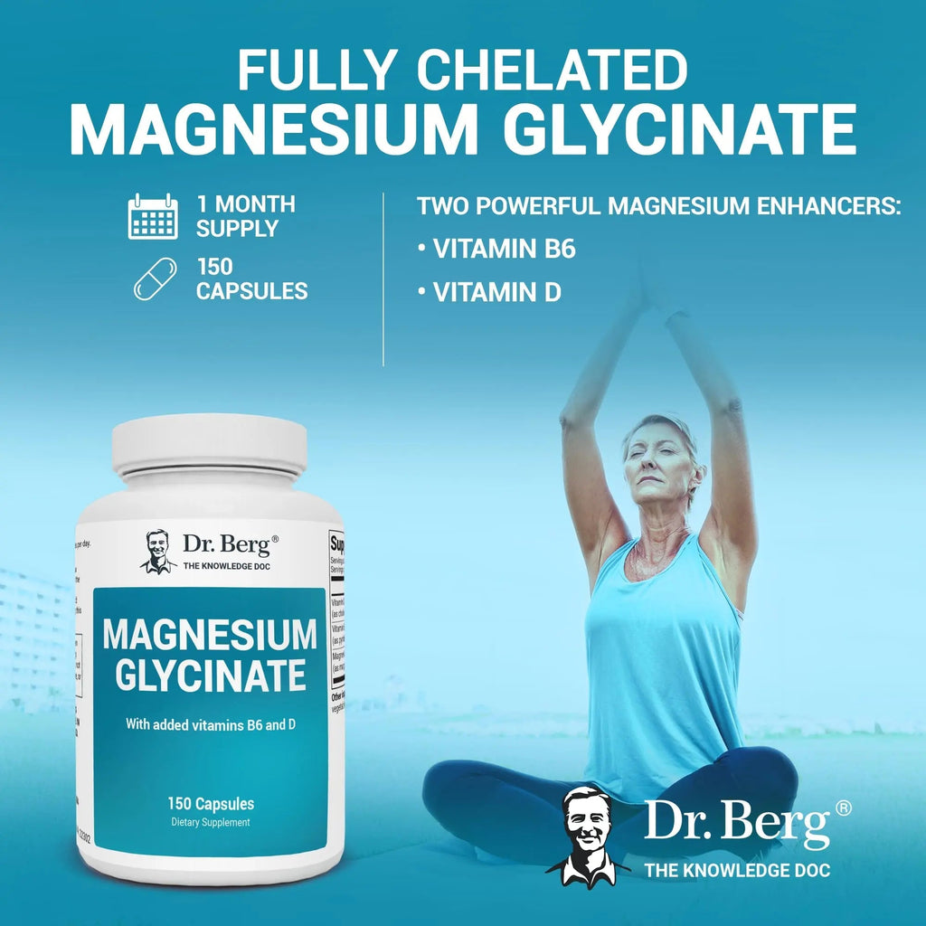 Dr. Berg's Magnesium Glycinate 400mg - Fully Chelated Veg Capsules for Stress - TrustMedUSA
