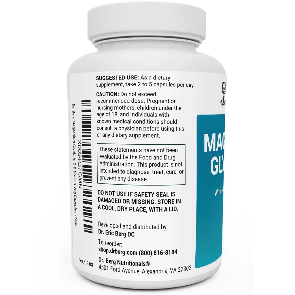 Dr. Berg's Magnesium Glycinate 400mg - Fully Chelated Veg Capsules for Stress - TrustMedUSA