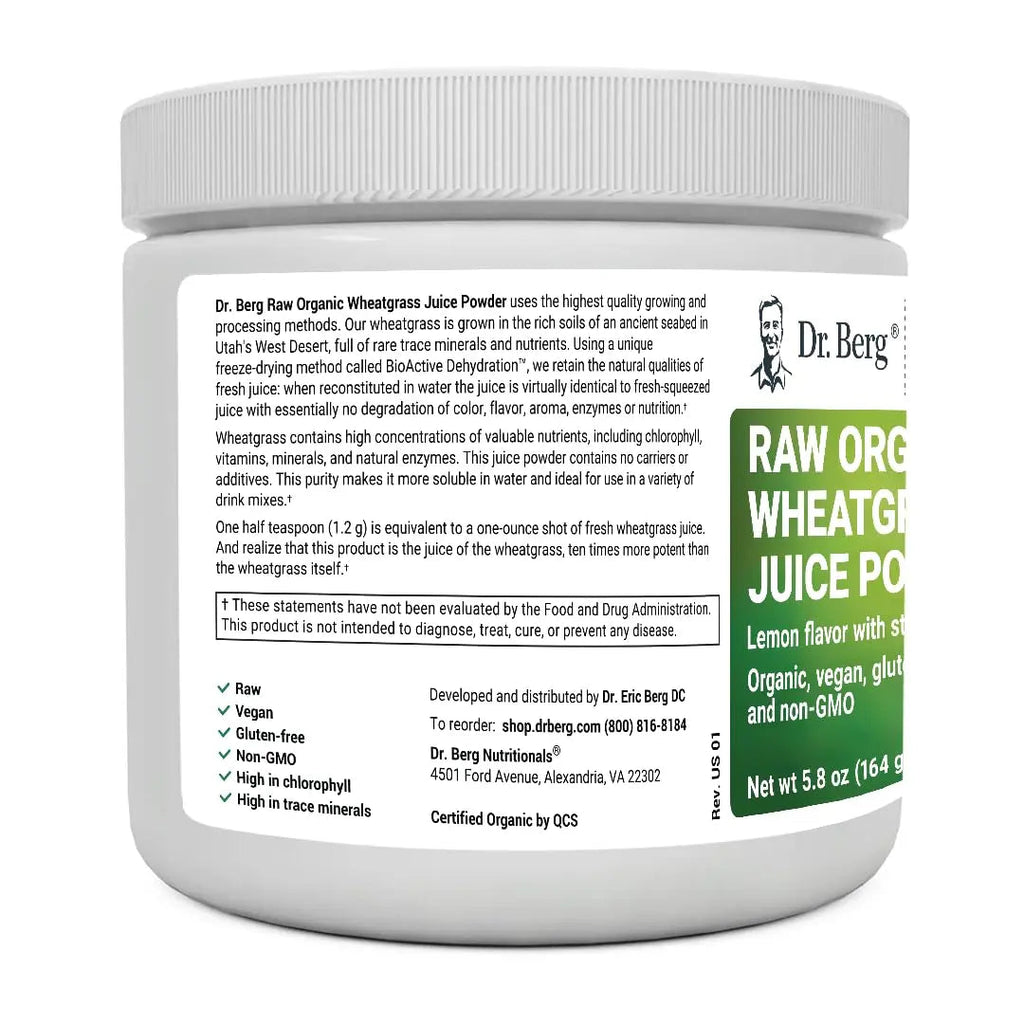 Dr. Berg's Raw Wheatgrass Juice Powder (60 Servings) - USDA Certified Organic - TrustMedUSA
