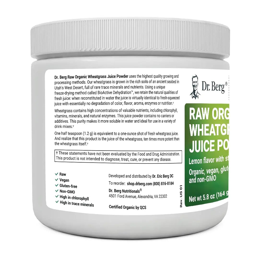 Dr. Berg's Raw Wheatgrass Juice Powder (60 Servings) - USDA Certified Organic - TrustMedUSA