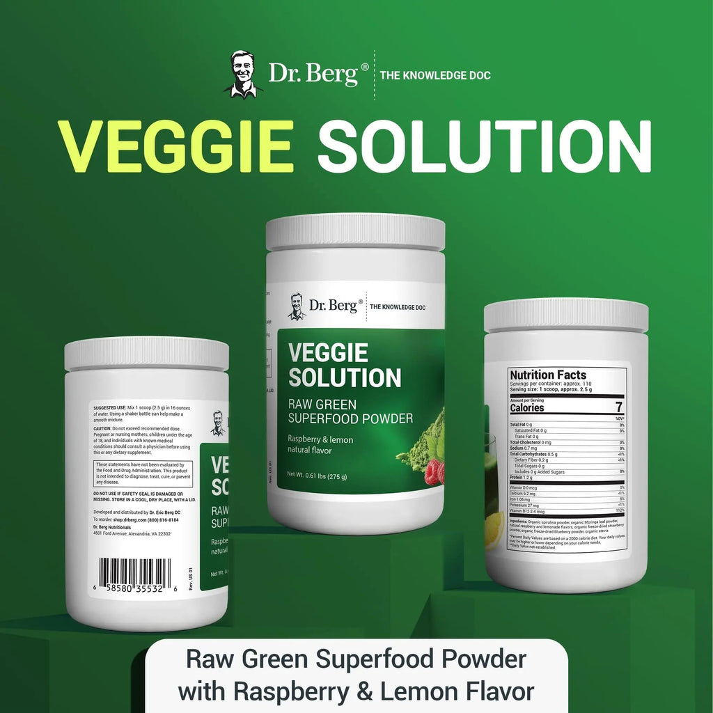 Dr. Berg's (Veggie Solution) Organic Super Greens Powder w/Spirulina - Raw Green - TrustMedUSA