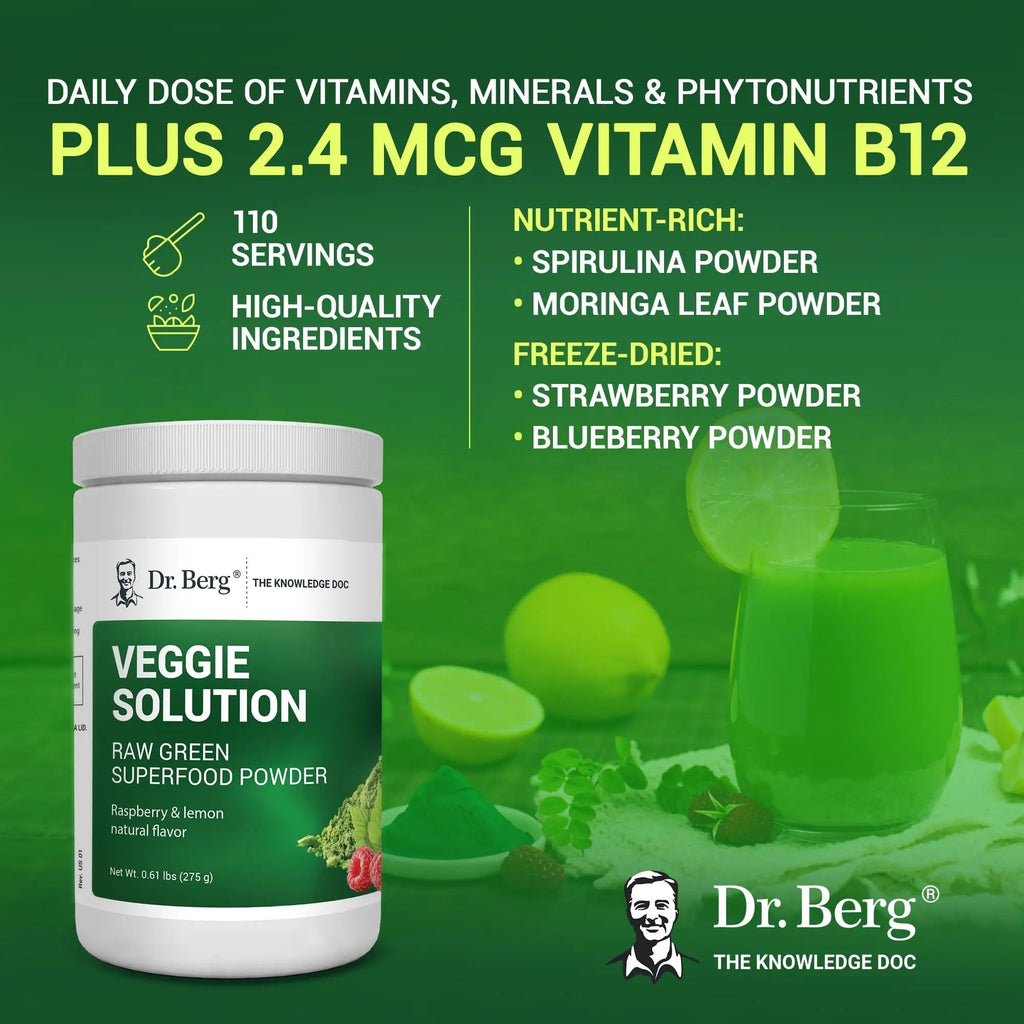 Dr. Berg's (Veggie Solution) Organic Super Greens Powder w/Spirulina - Raw Green - TrustMedUSA