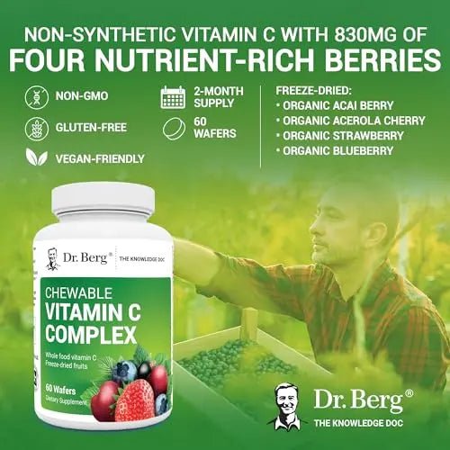 Dr. Berg's Vitamin C Complex Whole Food (60 Chewable) 100% Natural Vitamin C from - TrustMedUSA