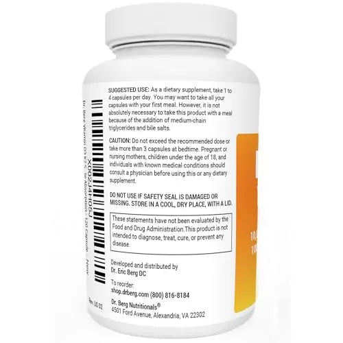 Dr. Berg's Vitamin D3 K2 Supplement w/MCT Oil - Includes 10,000 IU of Vitamin D3 - TrustMedUSA