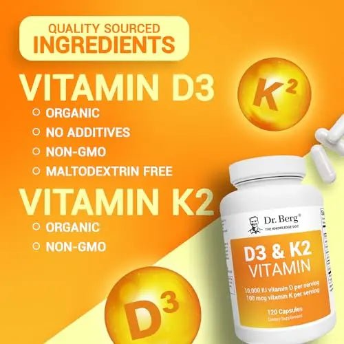 Dr. Berg's Vitamin D3 K2 Supplement w/MCT Oil - Includes 10,000 IU of Vitamin D3 - TrustMedUSA