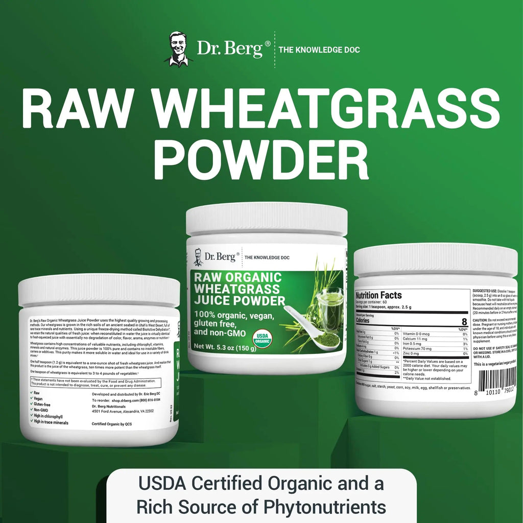 Dr. Berg's Wheatgrass Superfood Powder - Raw Juice Organic Ultra-Concentrated Rich - TrustMedUSA