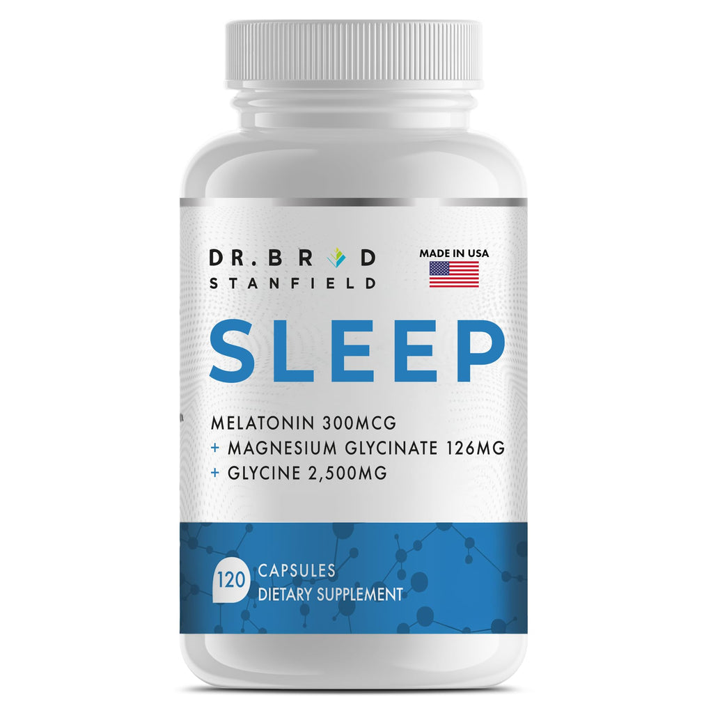 Dr Brad Stanfield Melatonin 300mcg + Magnesium Glycinate 126mg + Glycine 2,500mg for Sleep (120 Count, 30 Servings) - TrustMedUSA