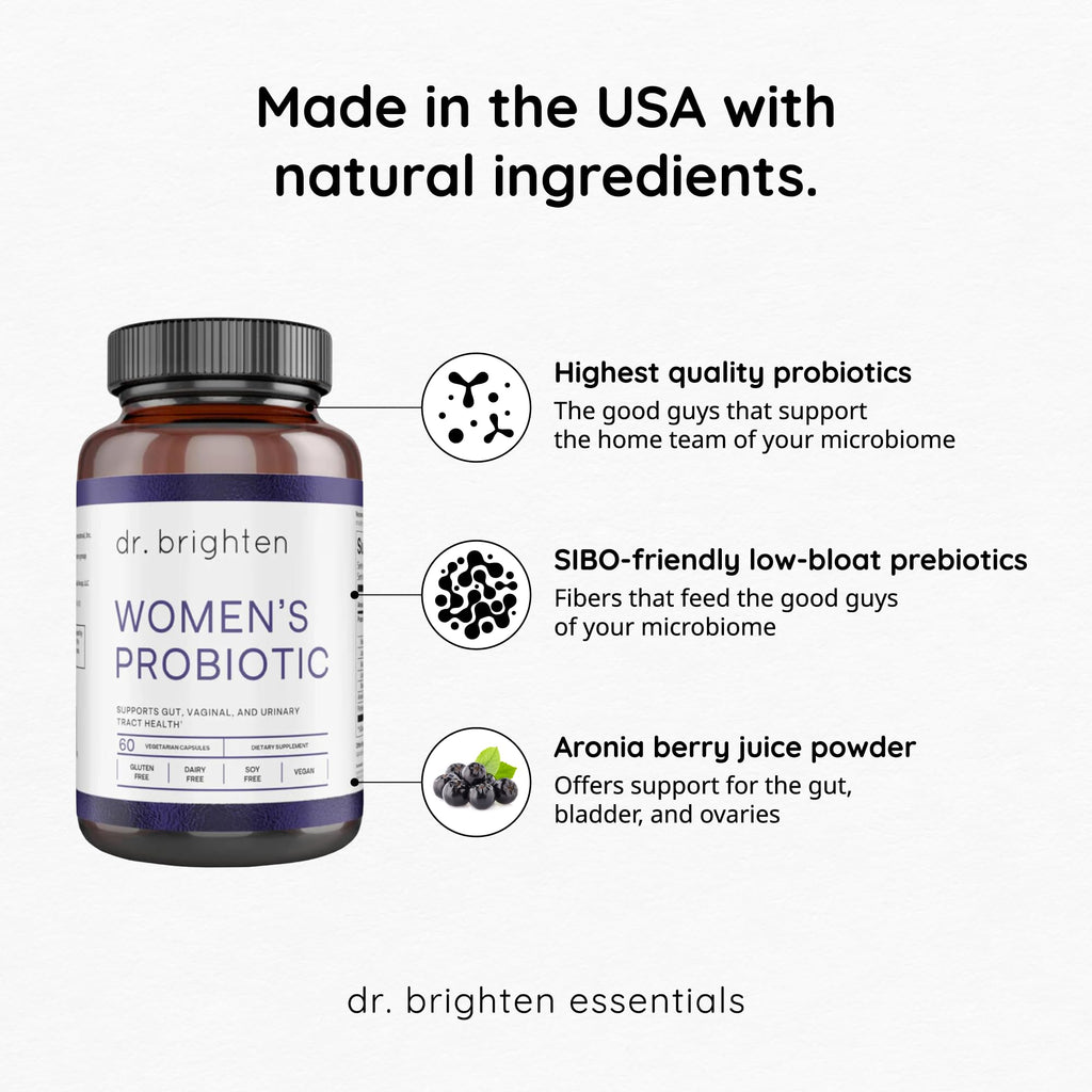 Dr. Brighten Women’s Probiotic - Probiotics, Prebiotics with Antioxidants & Sunfiber for Healthy Hormones, Balanced Female Microbiome, Ovaries and Immune Health - 60 Capsules - TrustMedUSA