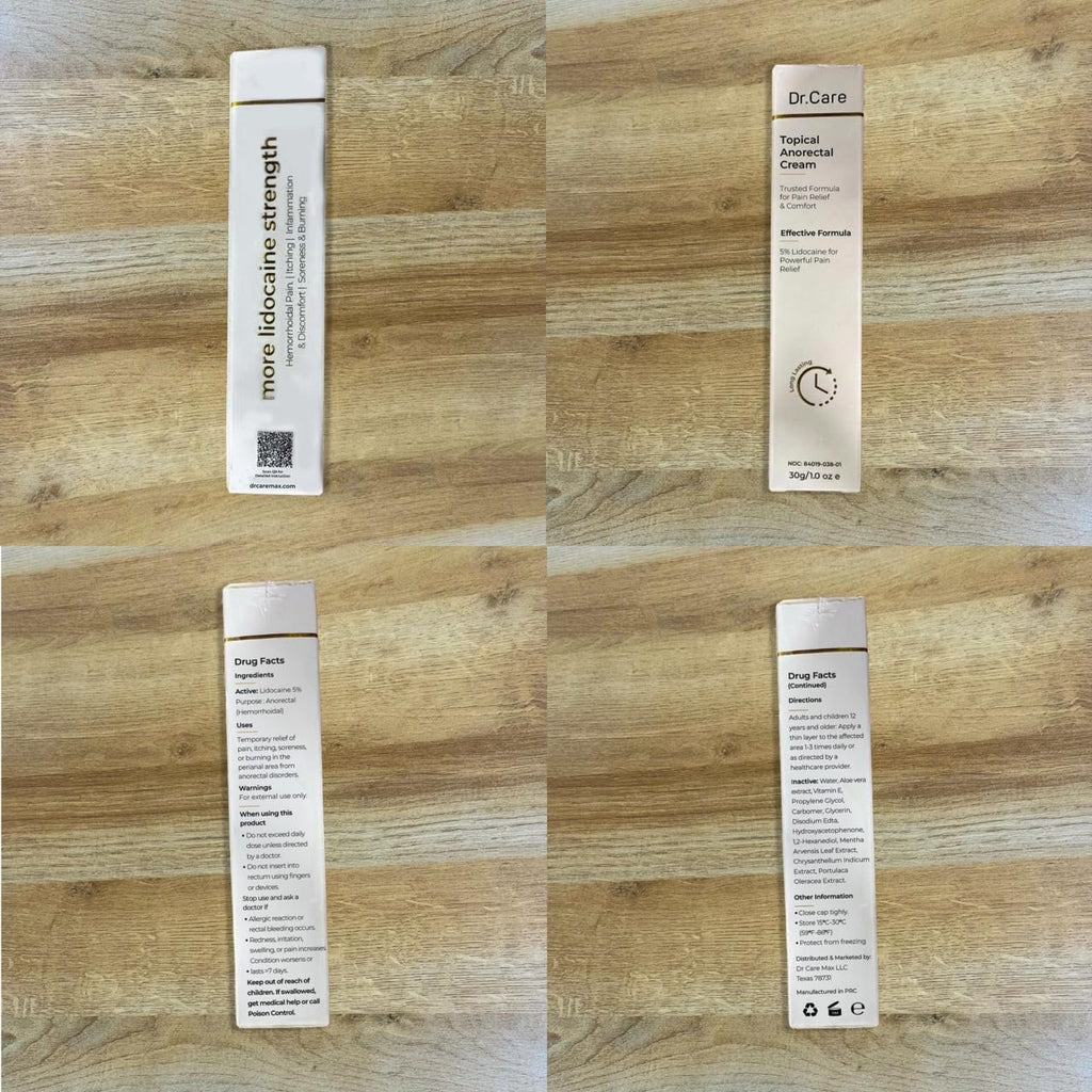 Dr Care Anorectal Cream with 5% Lidocaine - Maximum Strength Topical Anesthetic for Hemorrhoid Relief, Itching, & Burning (1.0 oz) - TrustMedUSA