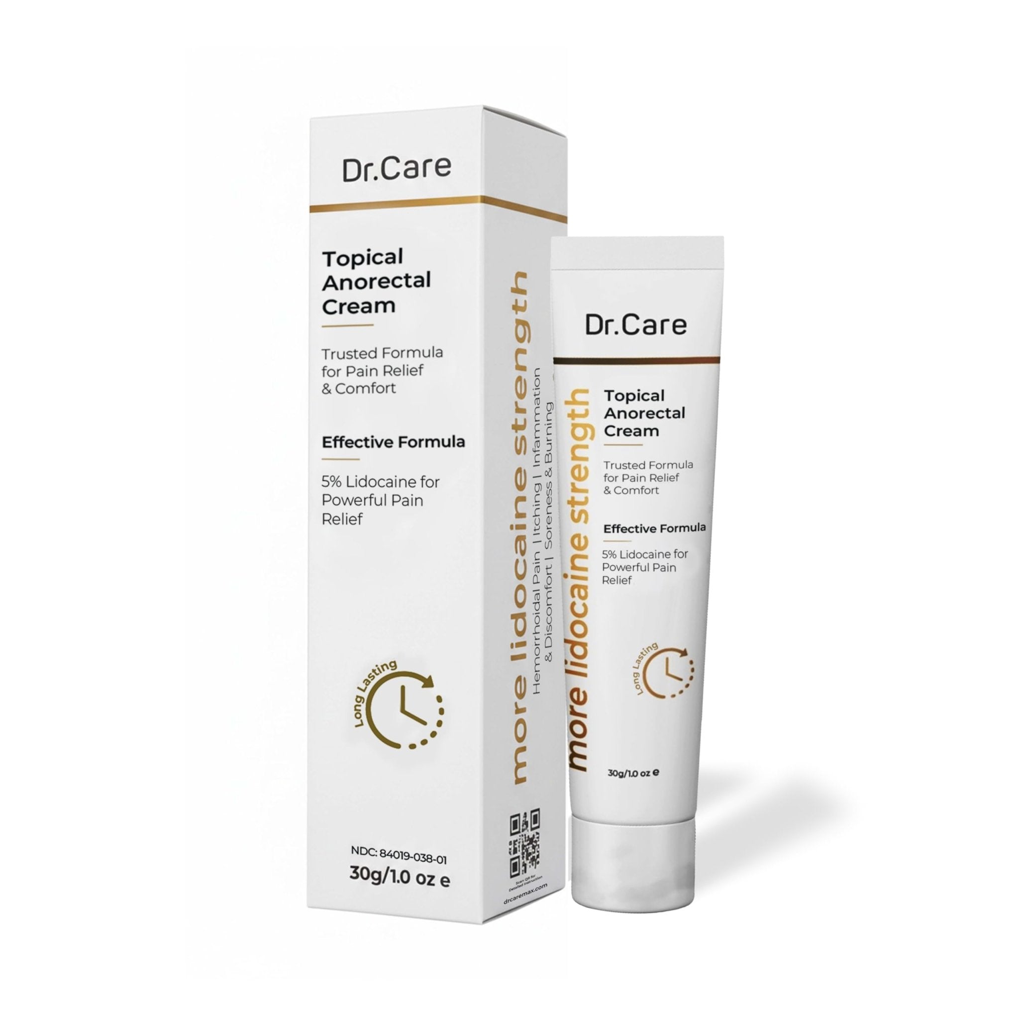 Dr Care Anorectal Cream with 5% Lidocaine - Maximum Strength Topical Anesthetic for Hemorrhoid Relief, Itching, & Burning (1.0 oz) - TrustMedUSA